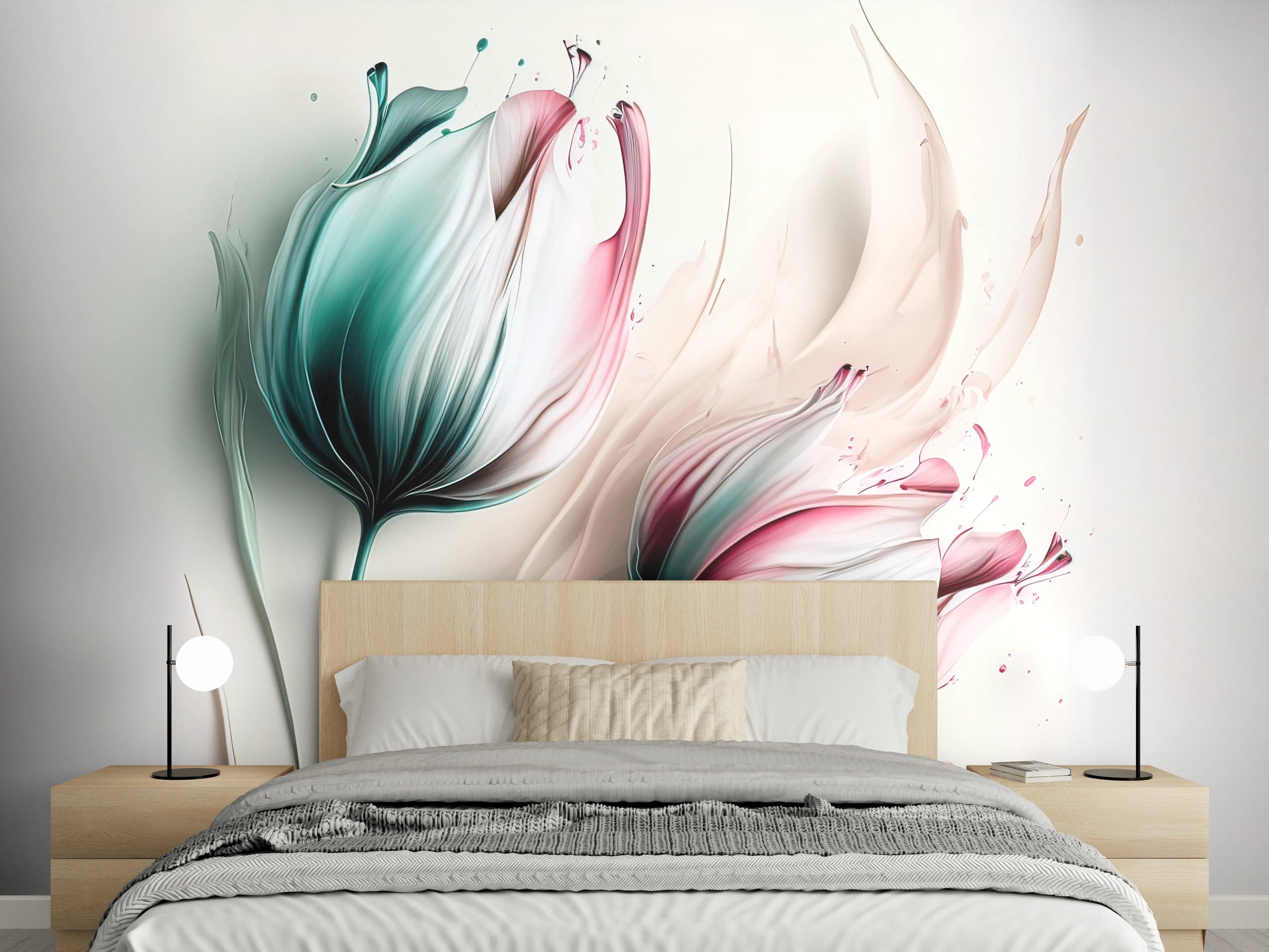 Wandverkleidung Schlafzimmer - Elegante Aquarell-Tulpen in Pastell