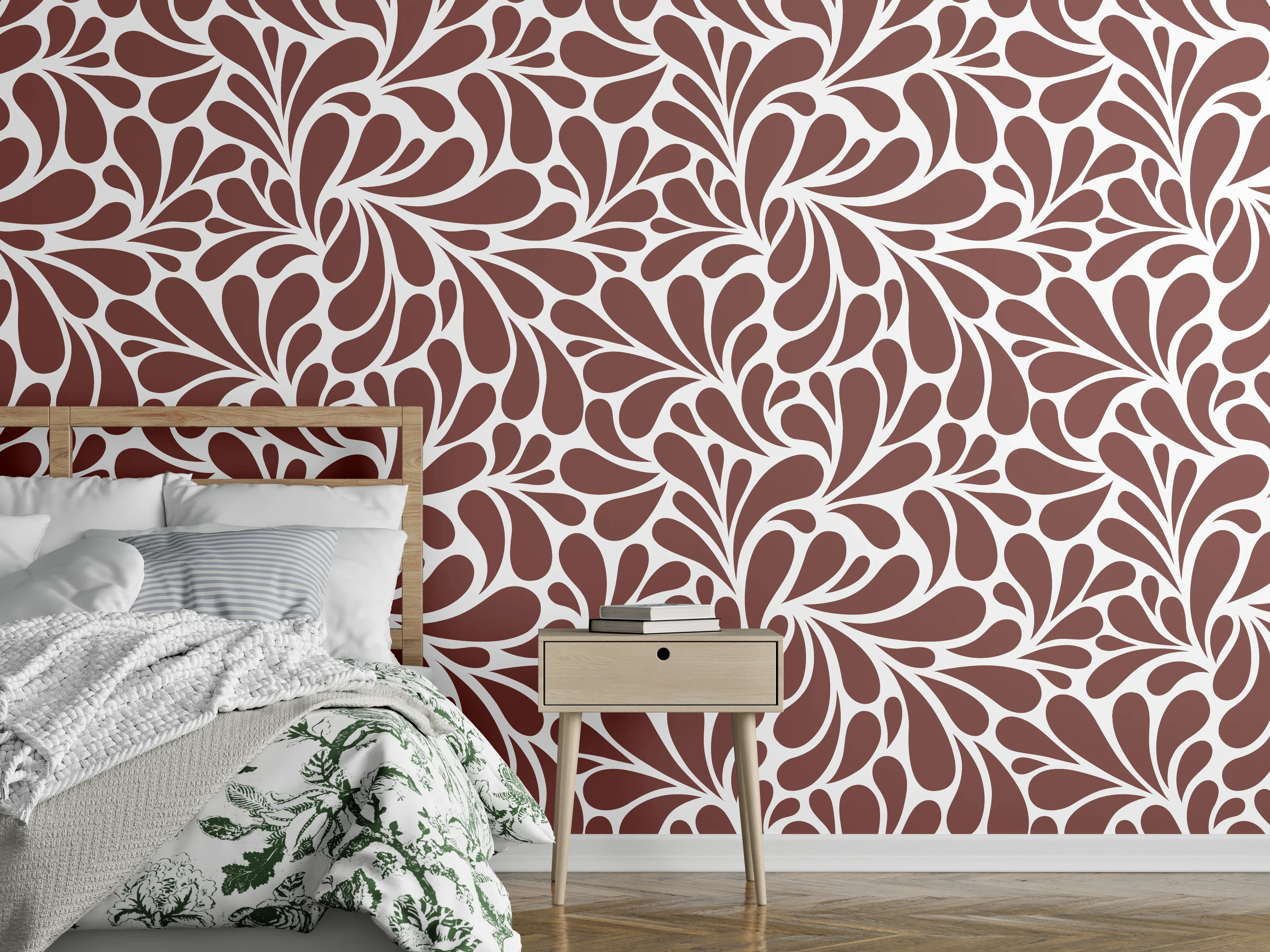 Wandverkleidung Schlafzimmer - Elegante Brauntöne mit floraler Musterung