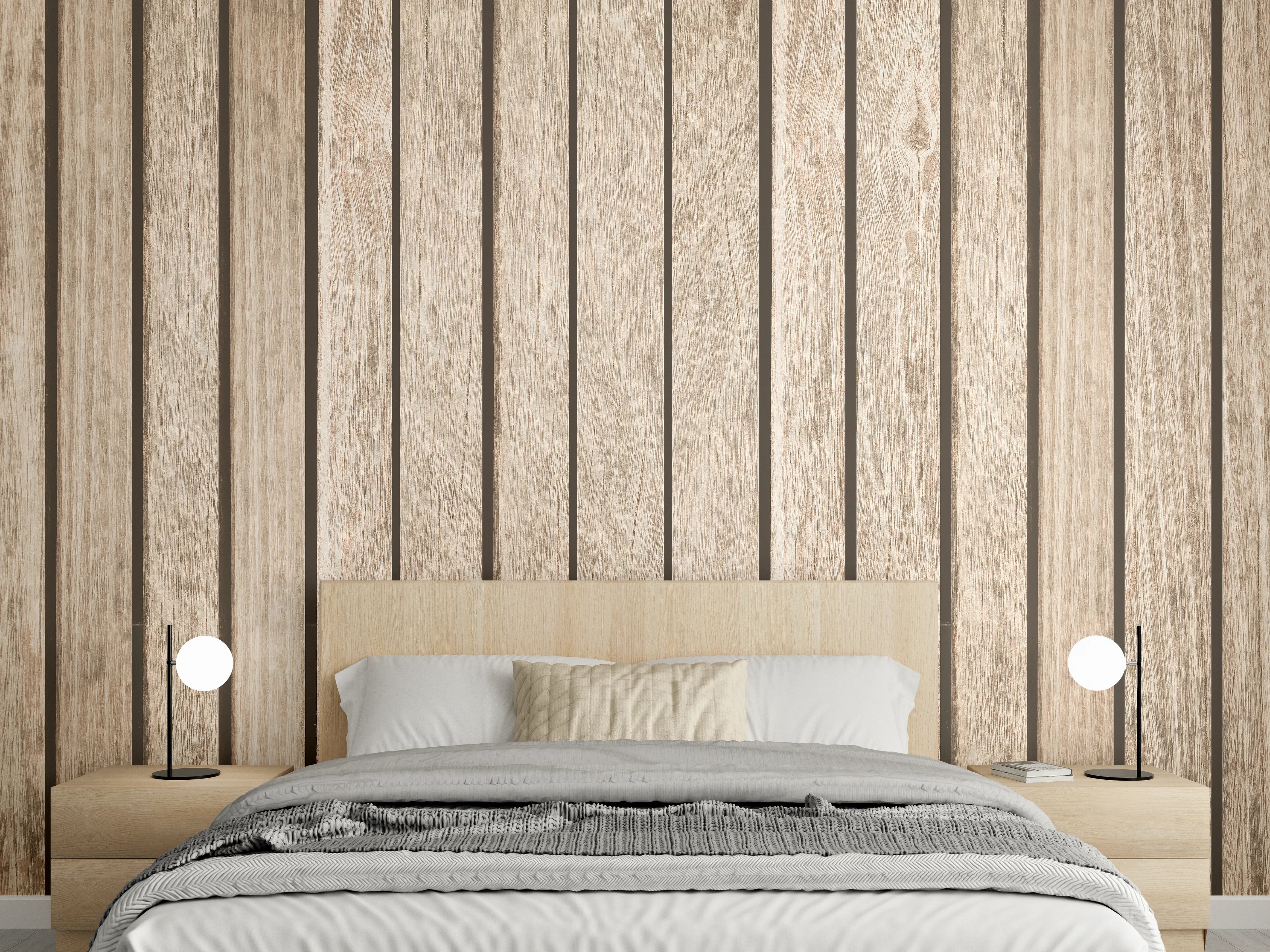 Wandverkleidung Schlafzimmer - Elegante Grautöne in Holzoptik