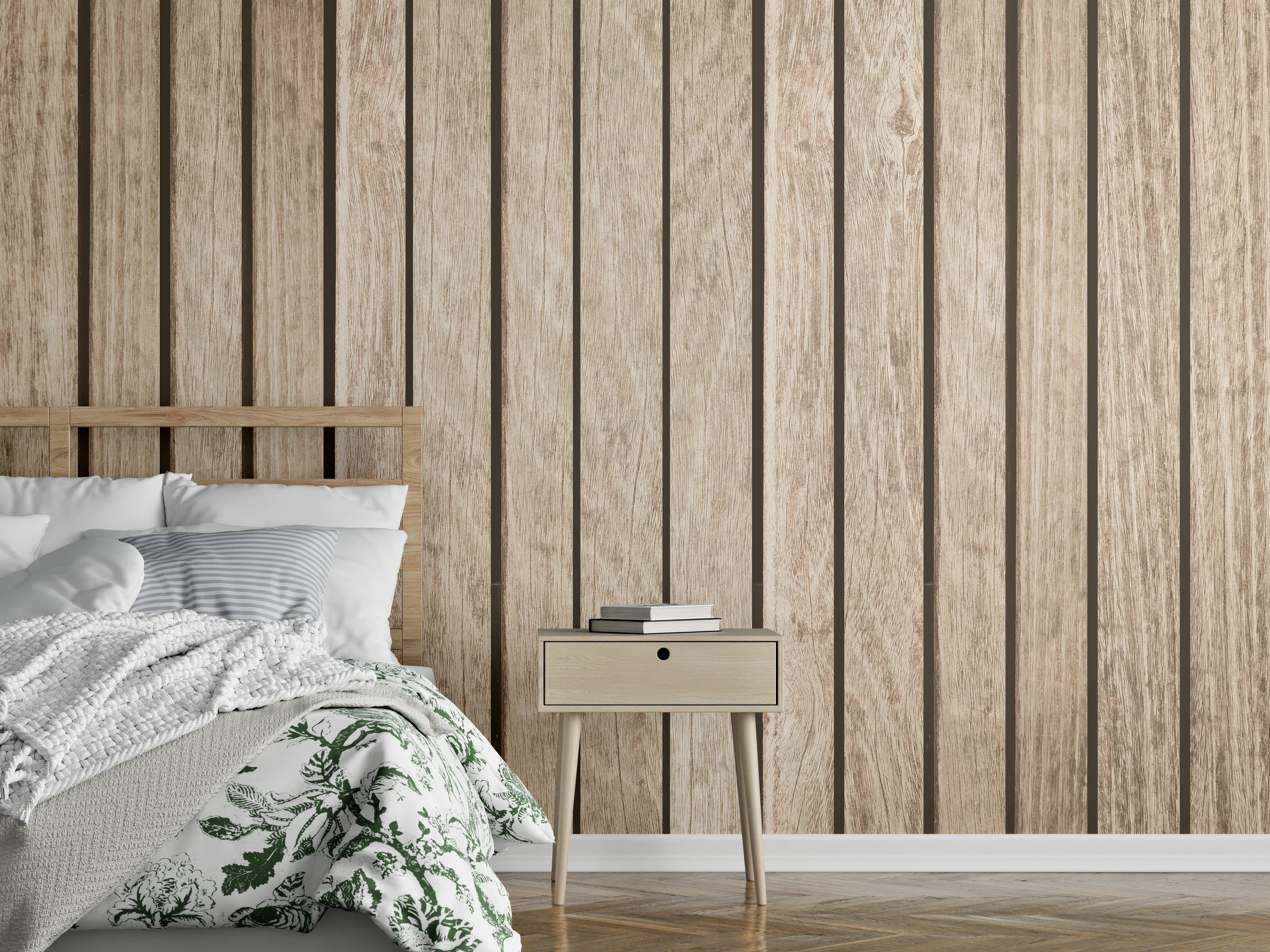 Wandverkleidung Schlafzimmer - Elegante Grautöne in Holzoptik