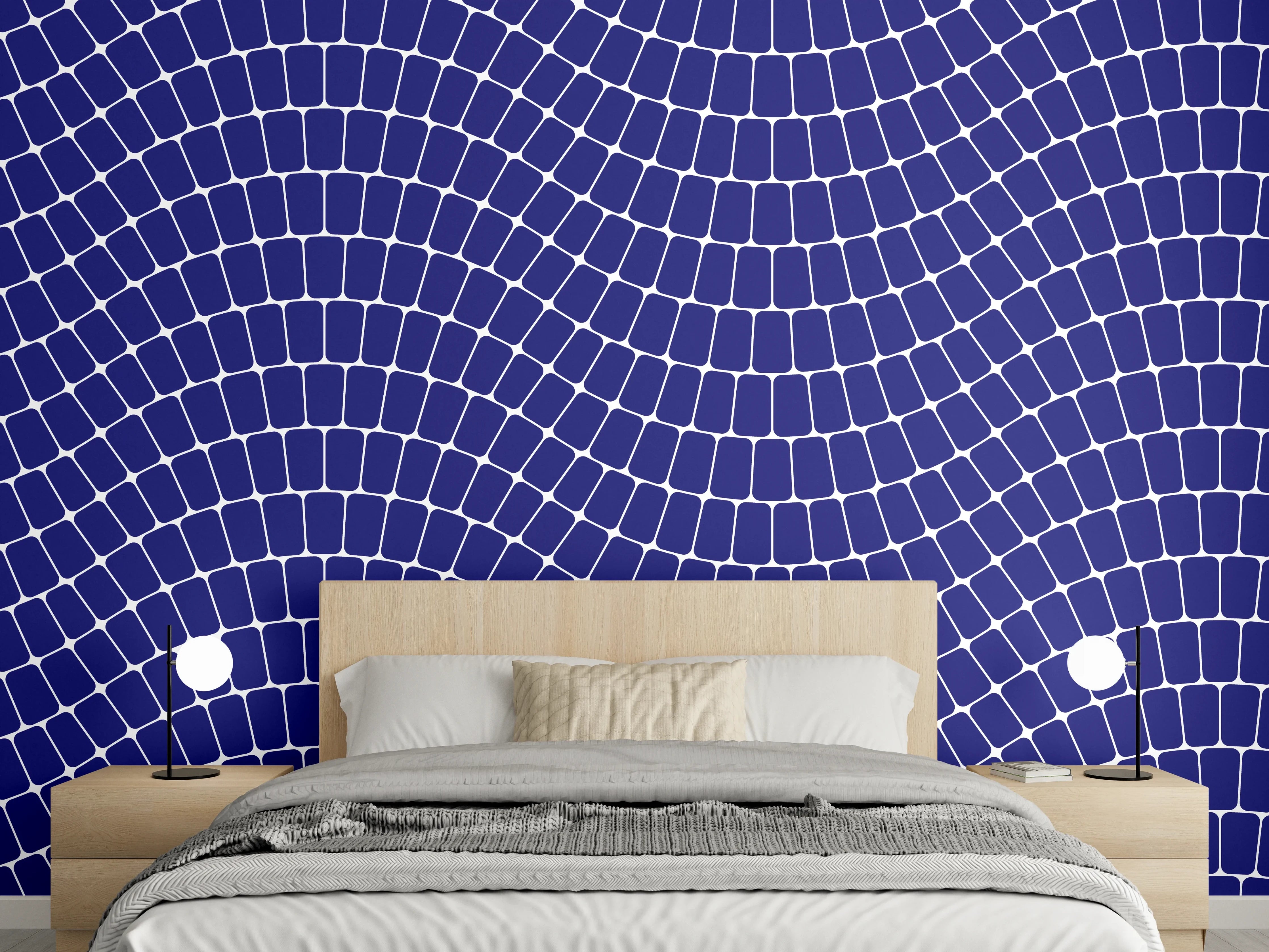 Wandverkleidung Schlafzimmer - Elegante Grauwellen auf Nachtblau