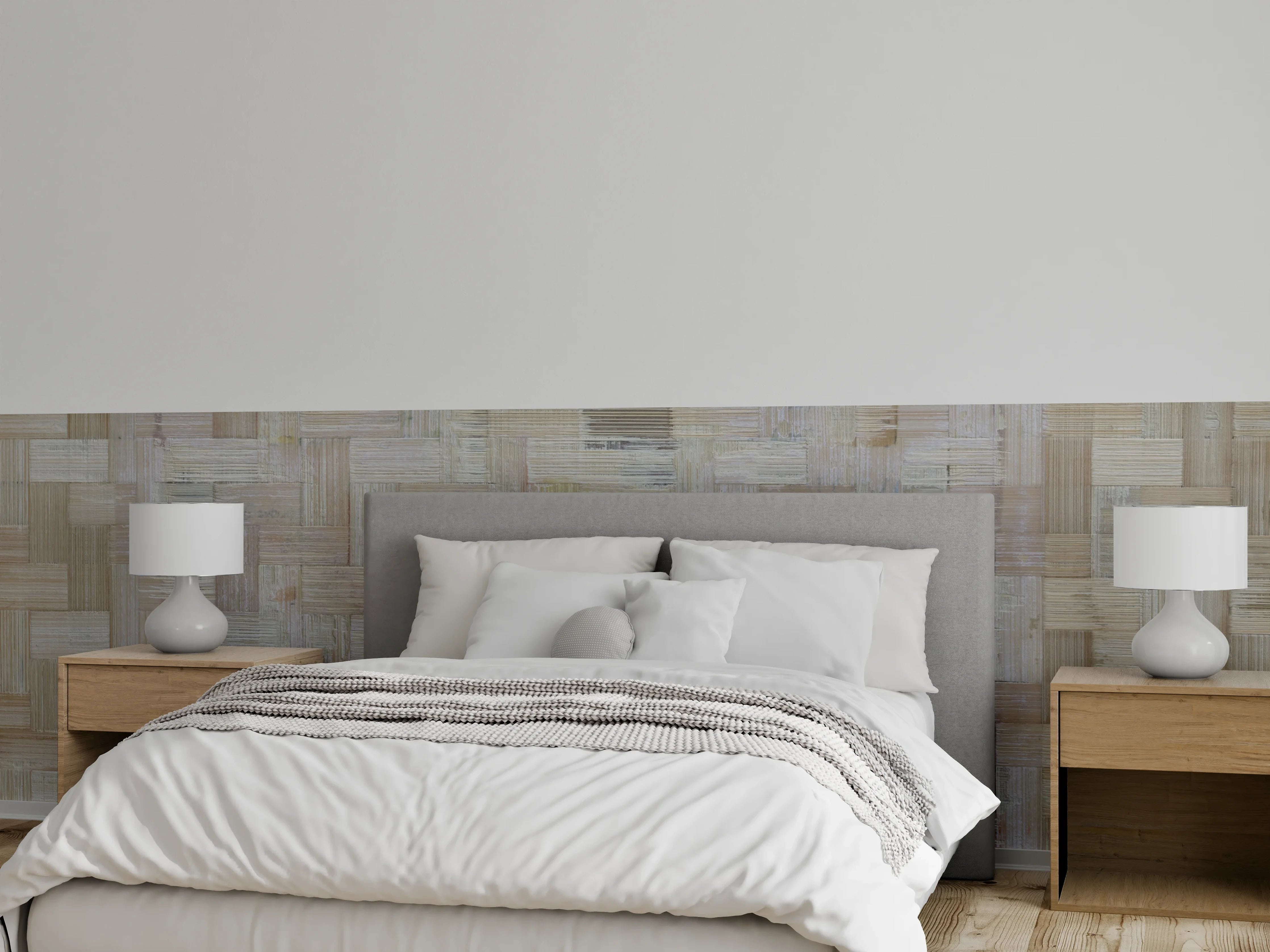 Wandverkleidung Schlafzimmer - Elegante Holzfassade in neutralen Tönen