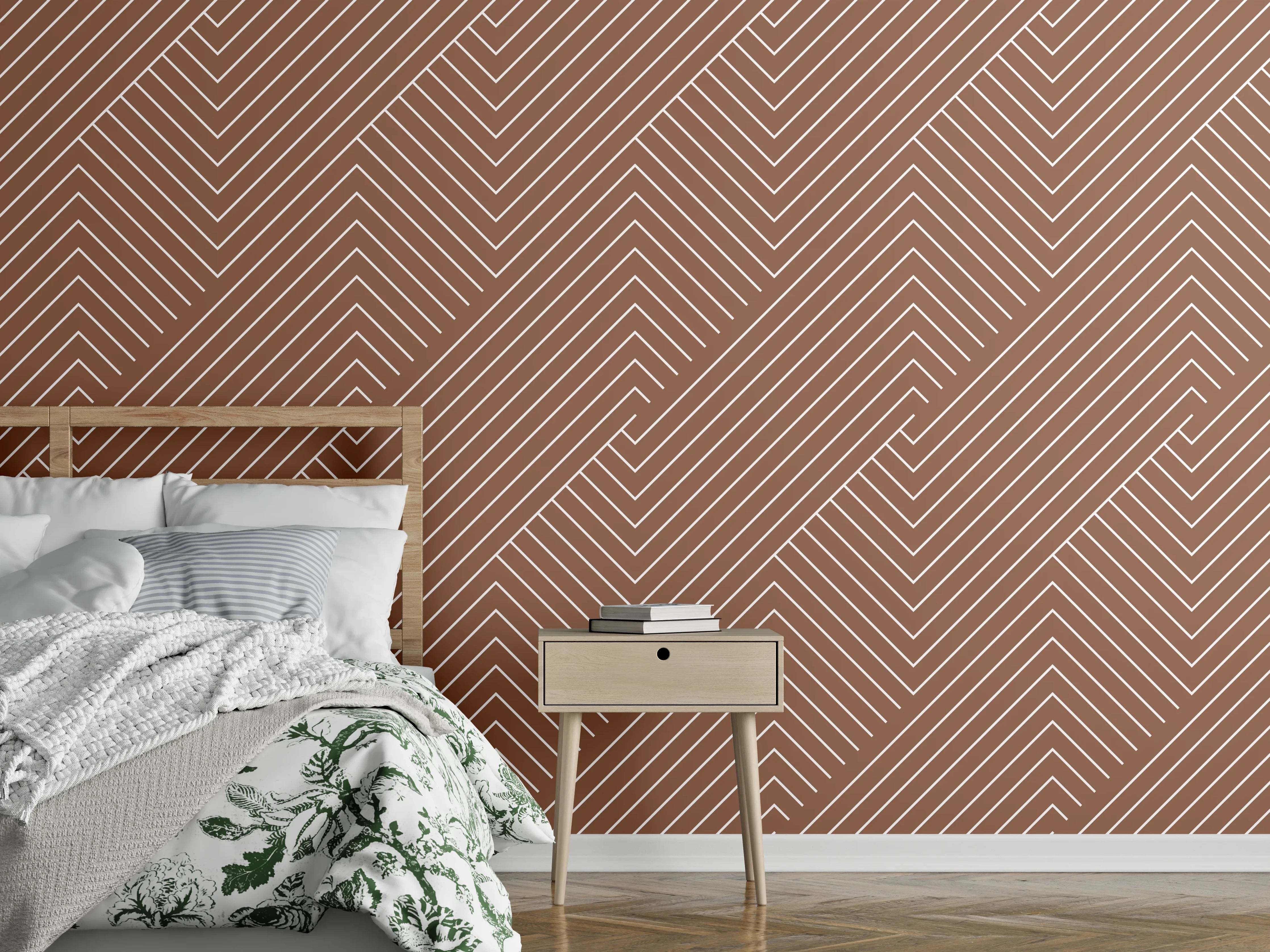 Wandverkleidung Schlafzimmer - Elegante Holzoptik mit feinen Linien