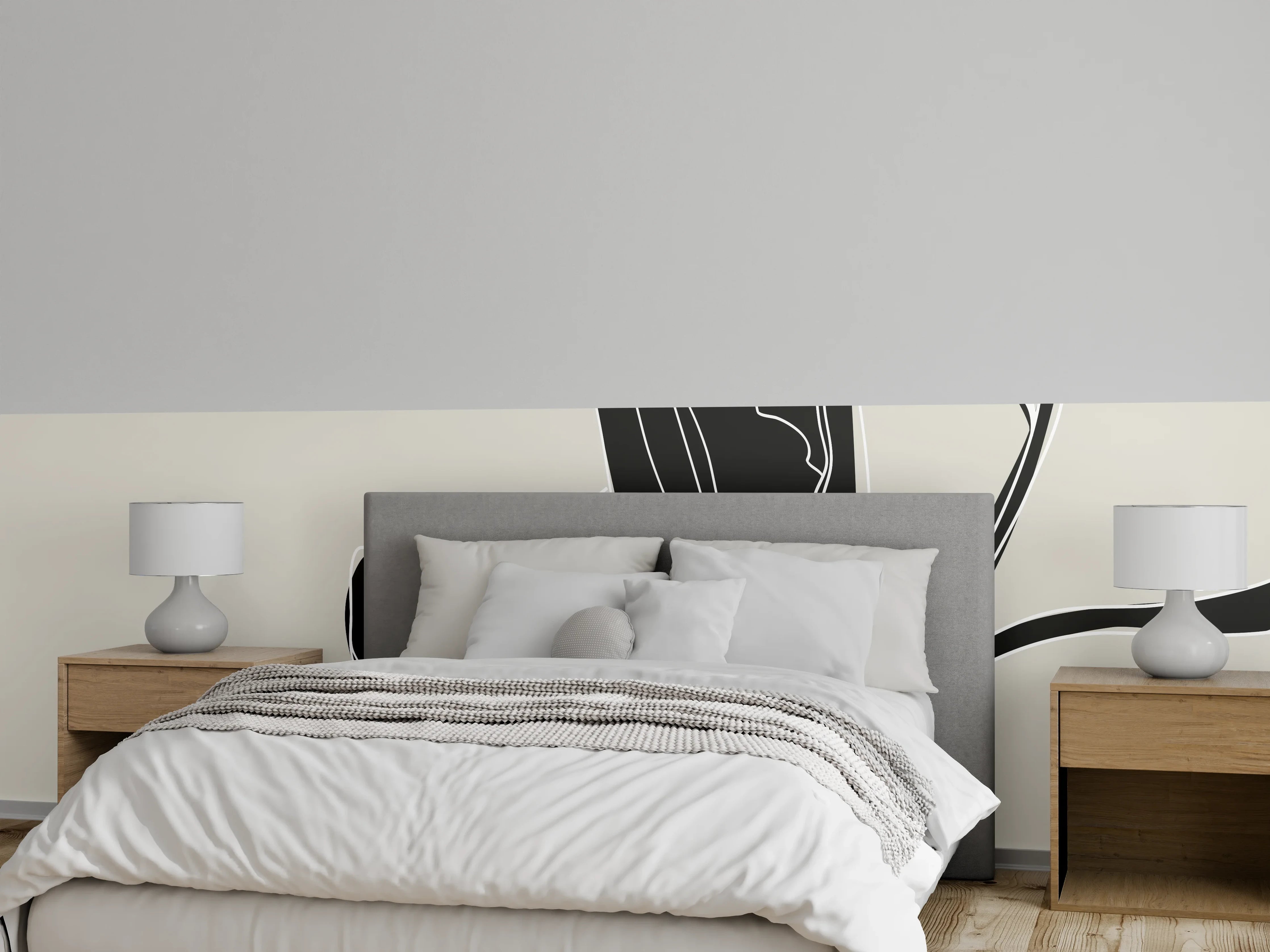 Wandverkleidung Schlafzimmer - Elegante Lineart Lilie Schwarz-Weiß