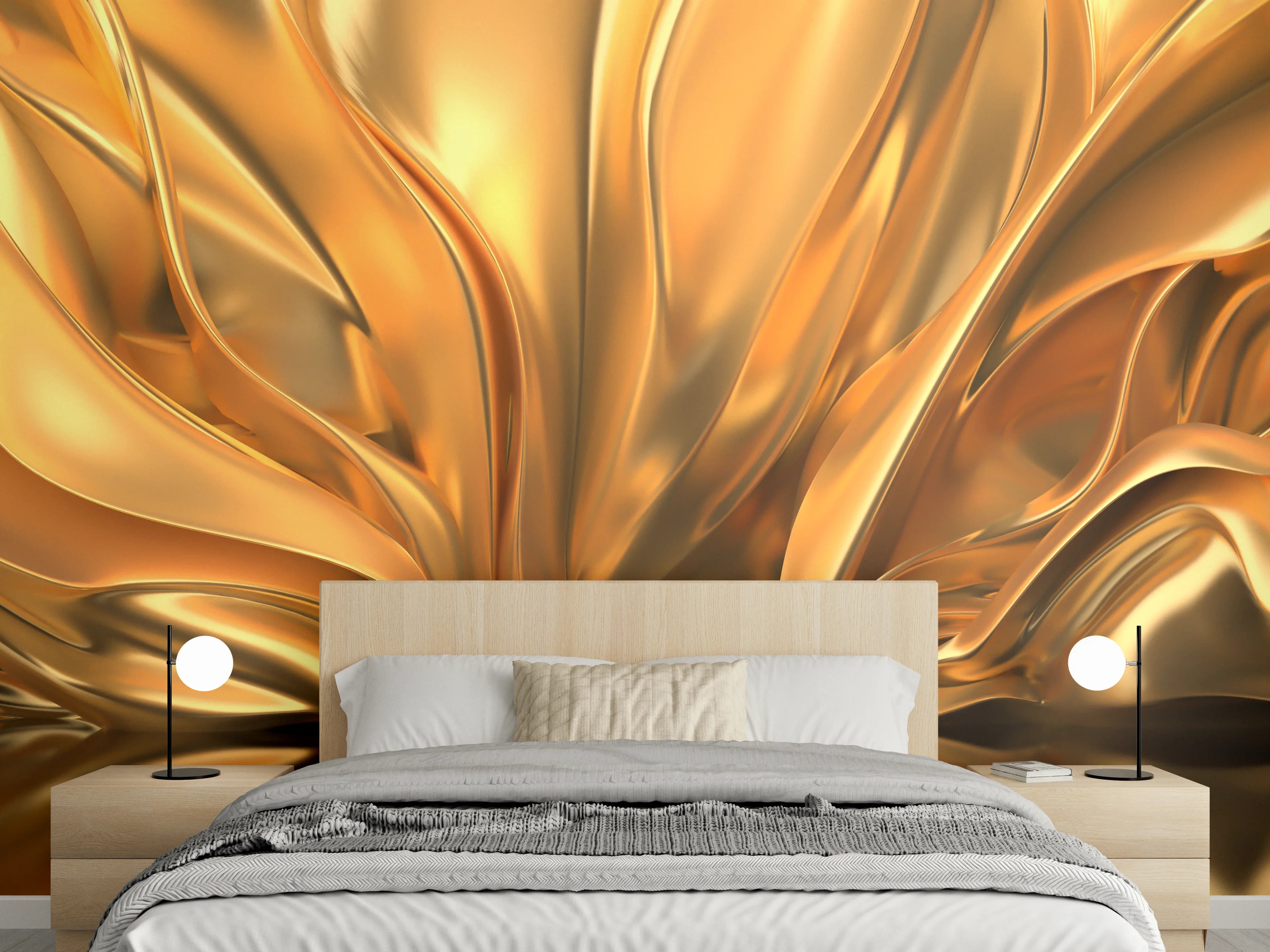 Wandverkleidung Schlafzimmer - Elegante goldene Metall-Textur