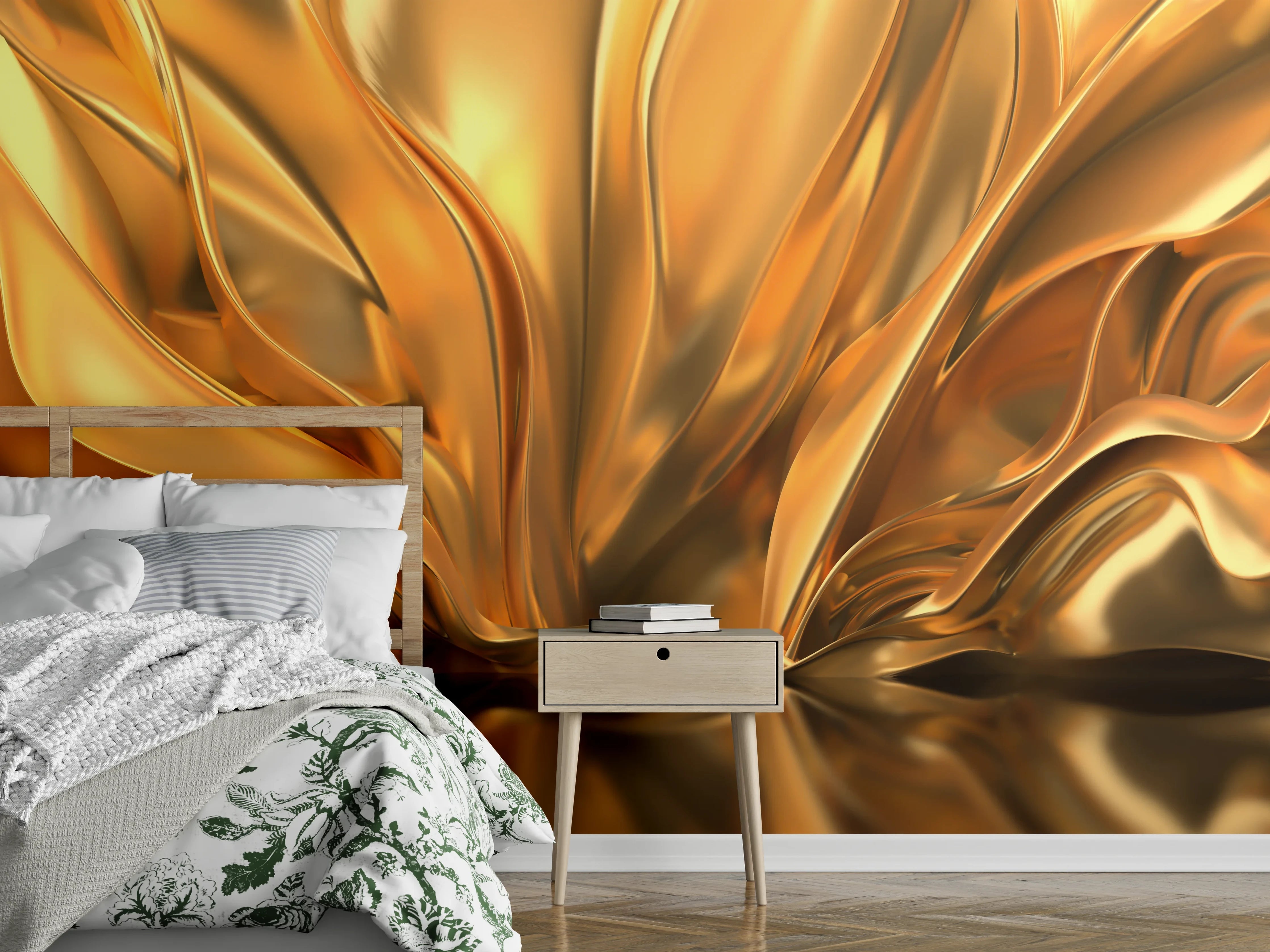 Wandverkleidung Schlafzimmer - Elegante goldene Metall-Textur