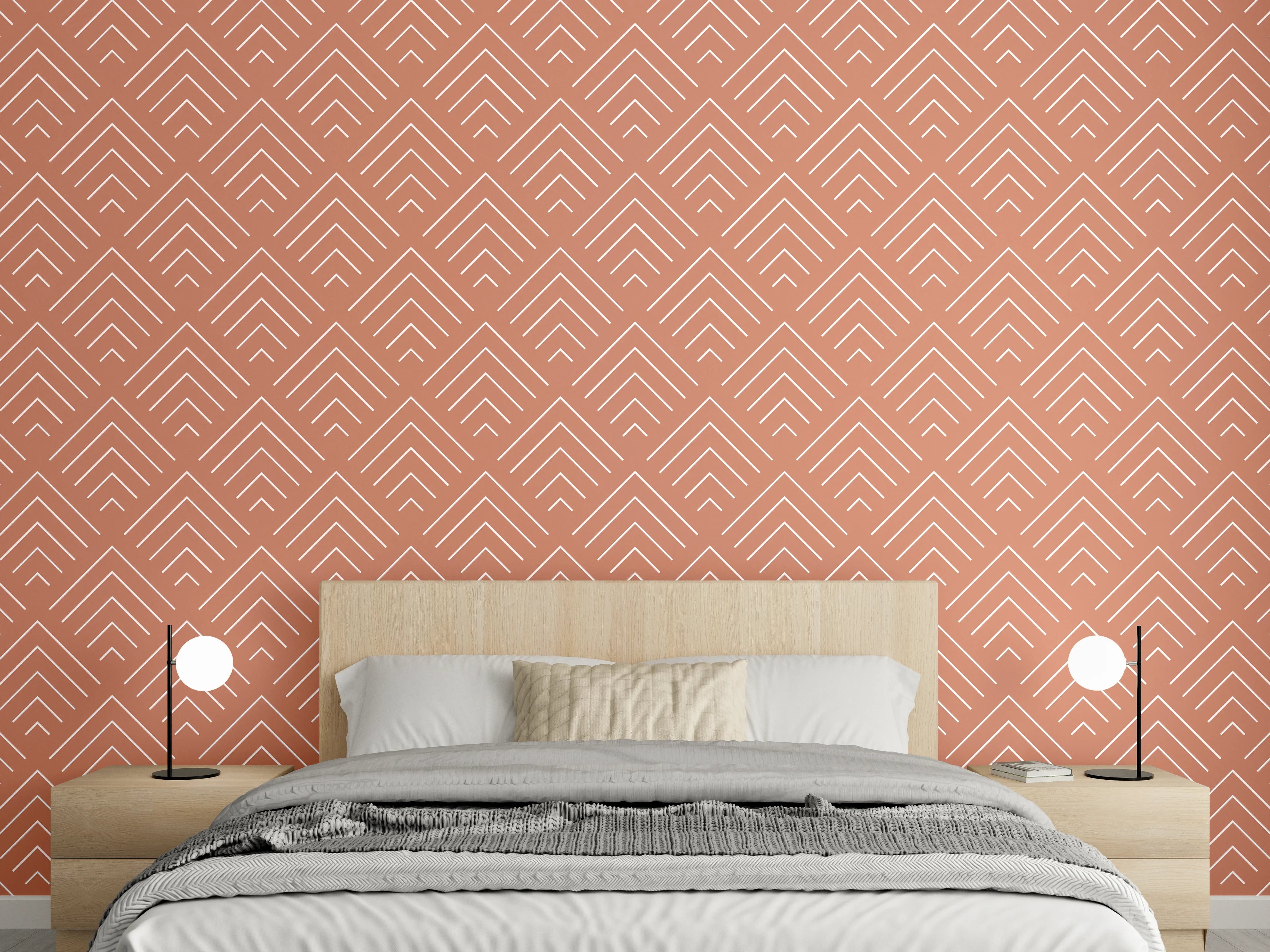 Wandverkleidung Schlafzimmer - Elegante terrakottafarbene Musterfliese mit geometrischem Design