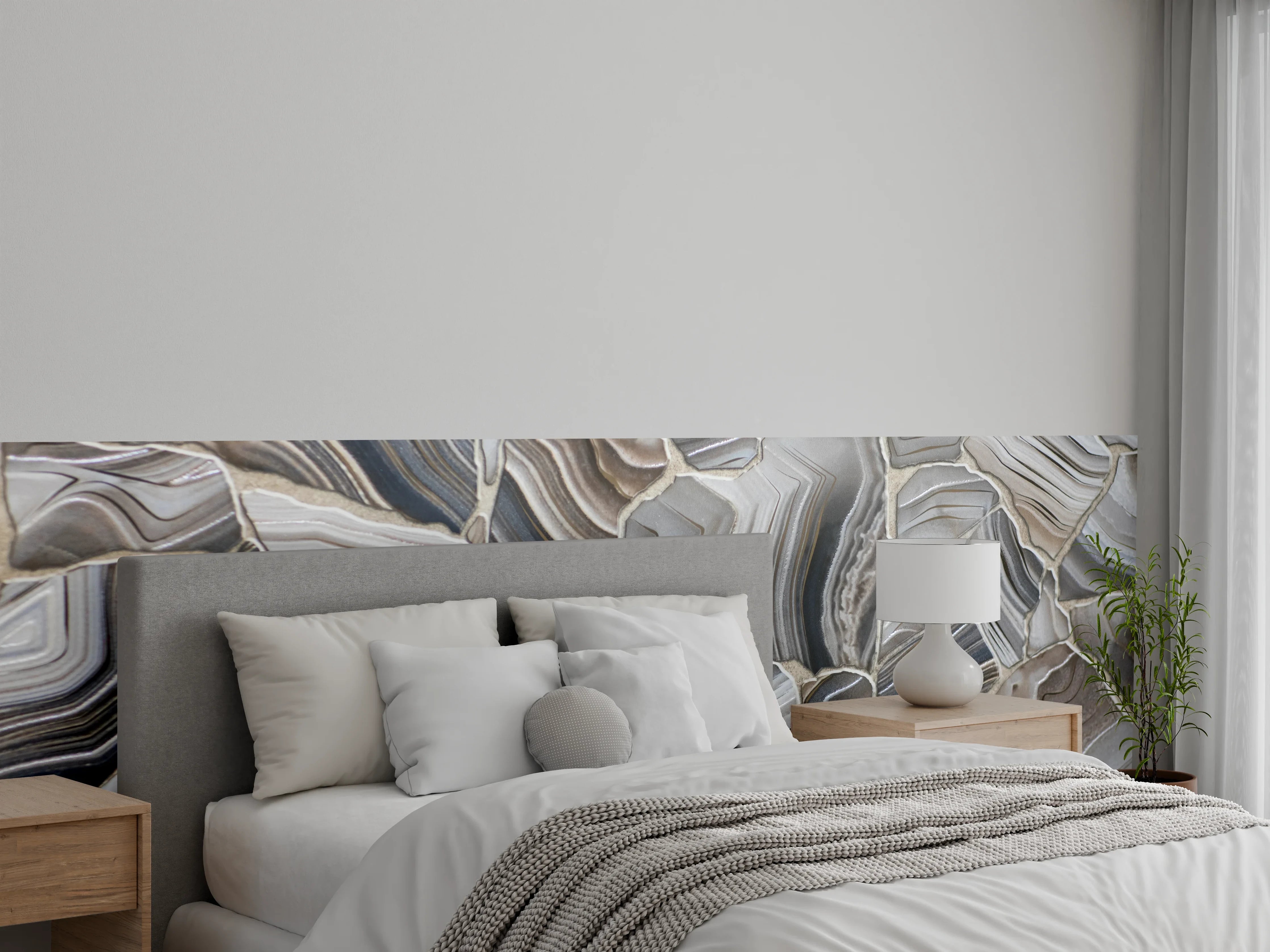 Wandverkleidung Schlafzimmer - Eleganter Achat-Look: Grautöne & Naturstruktur