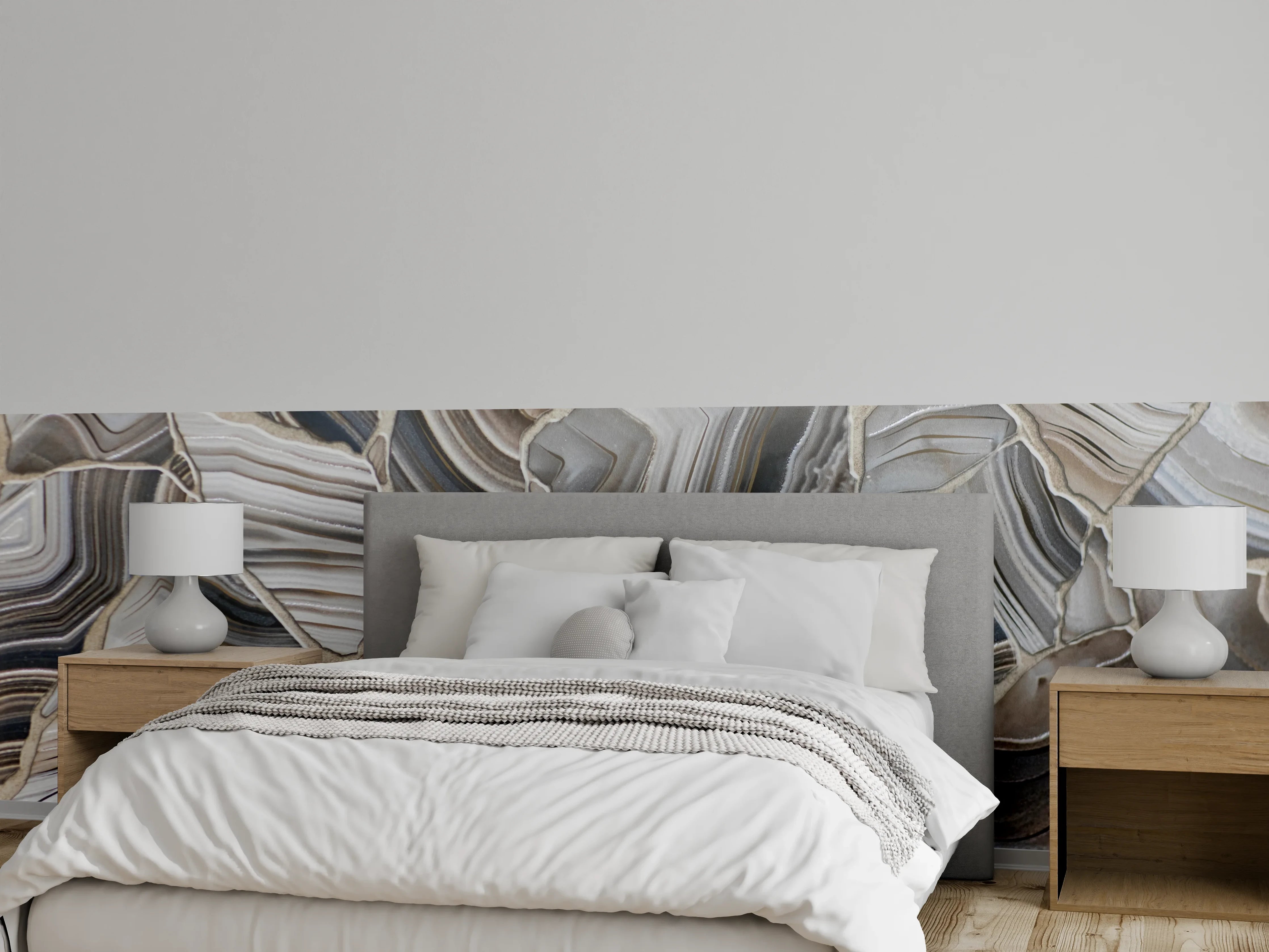Wandverkleidung Schlafzimmer - Eleganter Achat-Look: Grautöne & Naturstruktur