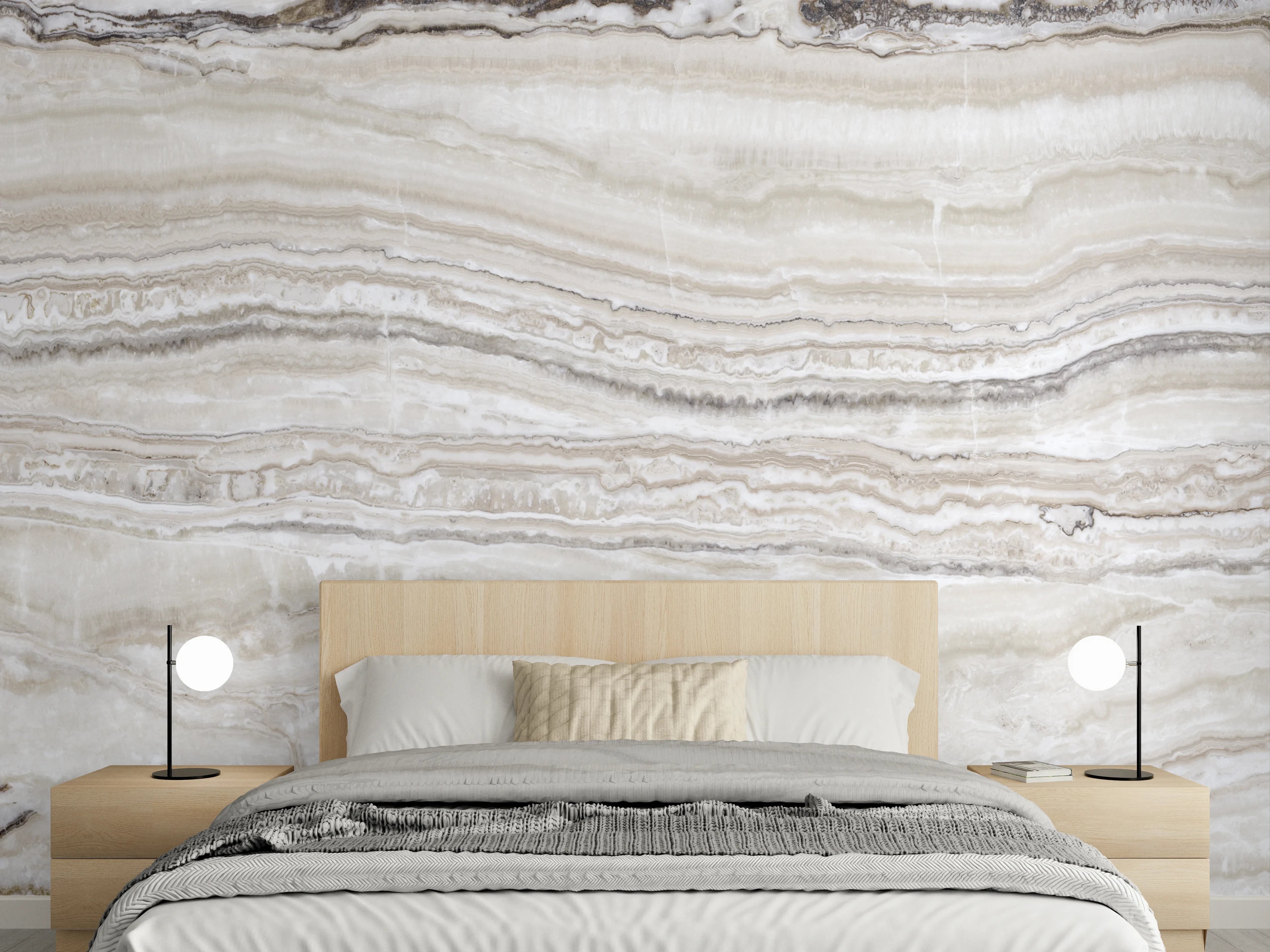 Wandverkleidung Schlafzimmer - Eleganter Grau-Weiß-Marmor