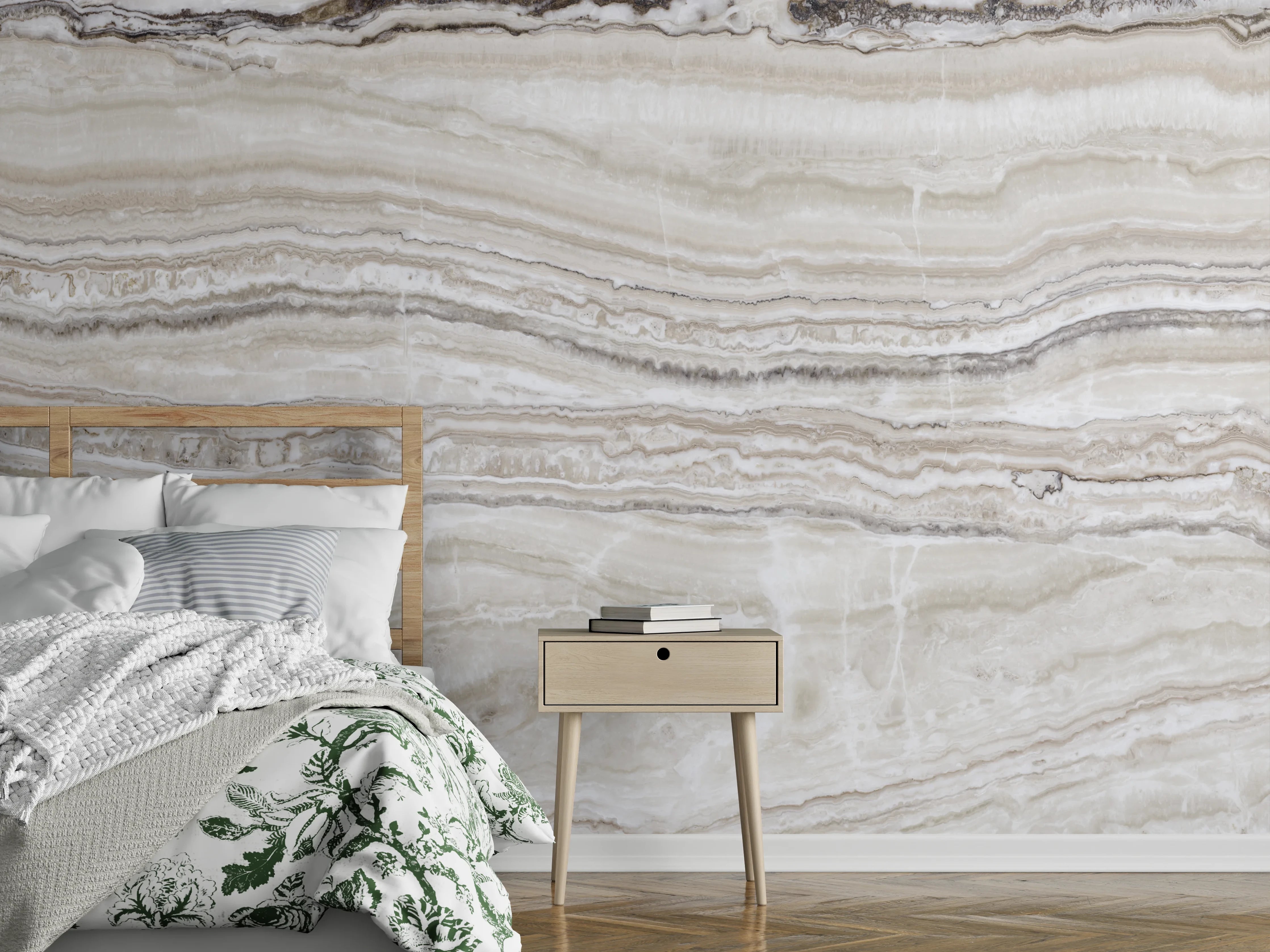 Wandverkleidung Schlafzimmer - Eleganter Grau-Weiß-Marmor