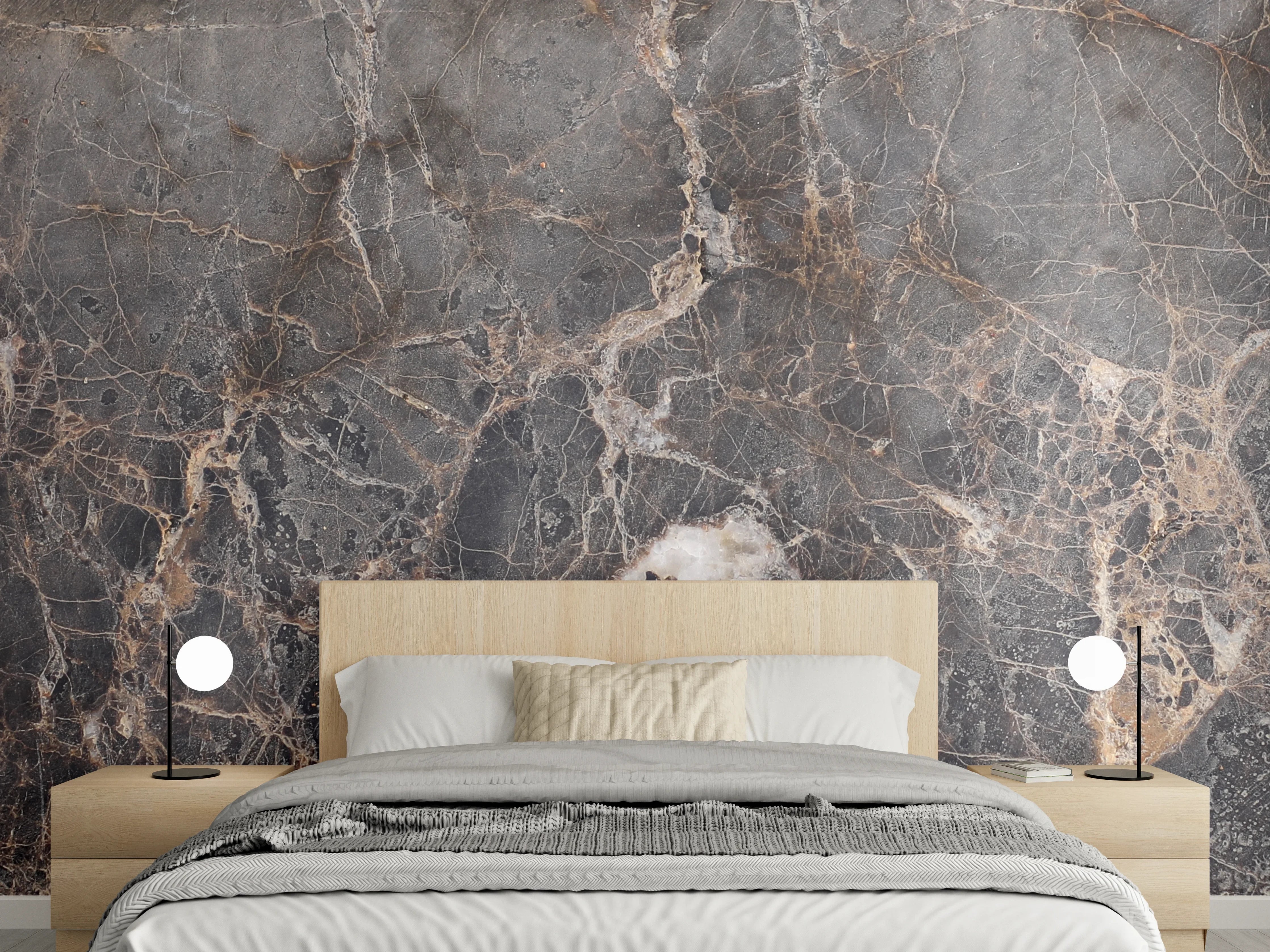 Wandverkleidung Schlafzimmer - Eleganter Marmor-Look in Braun-Grau