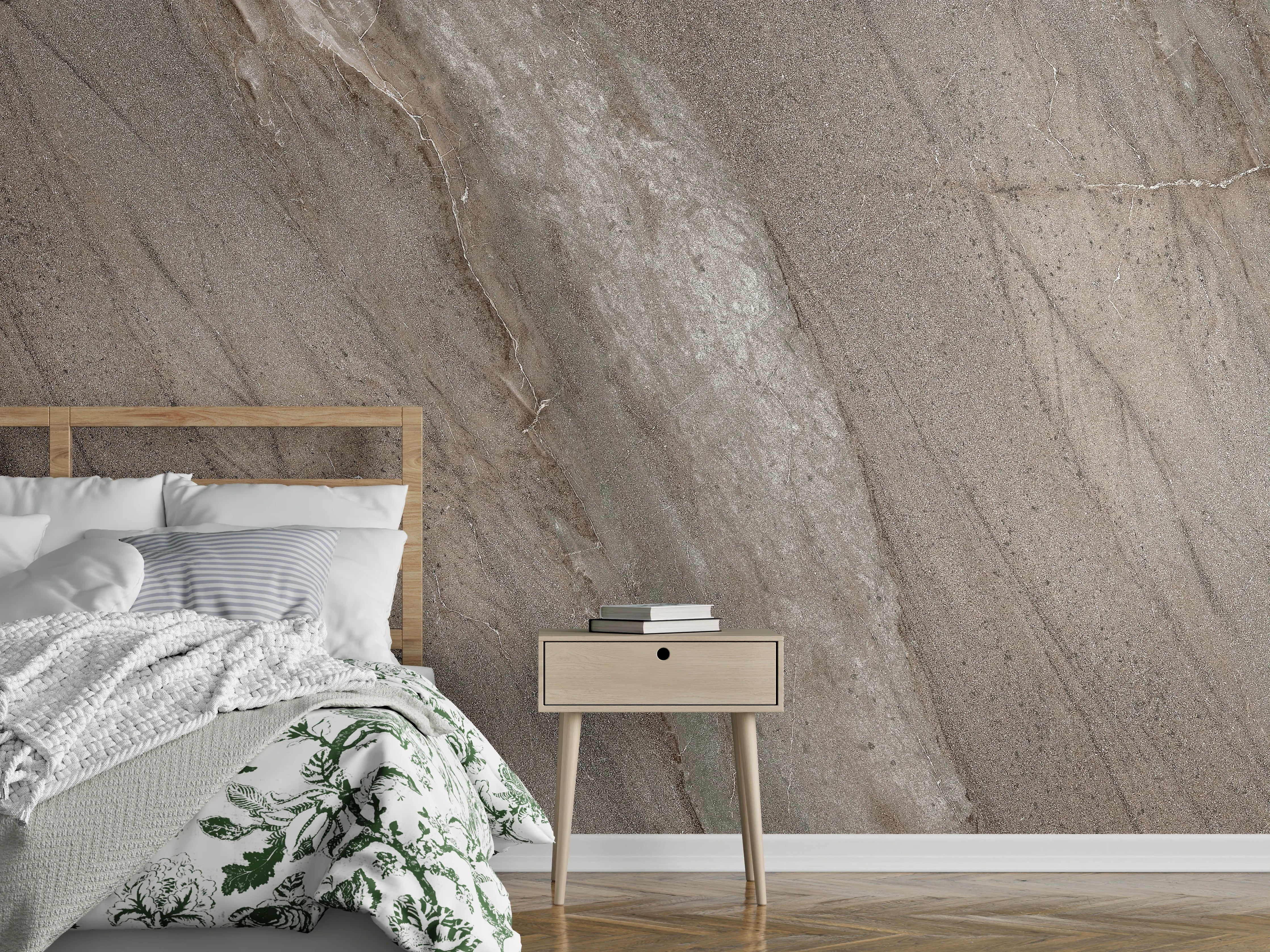 Wandverkleidung Schlafzimmer - Eleganter Marmor-Look in Grau-Beige Tönen