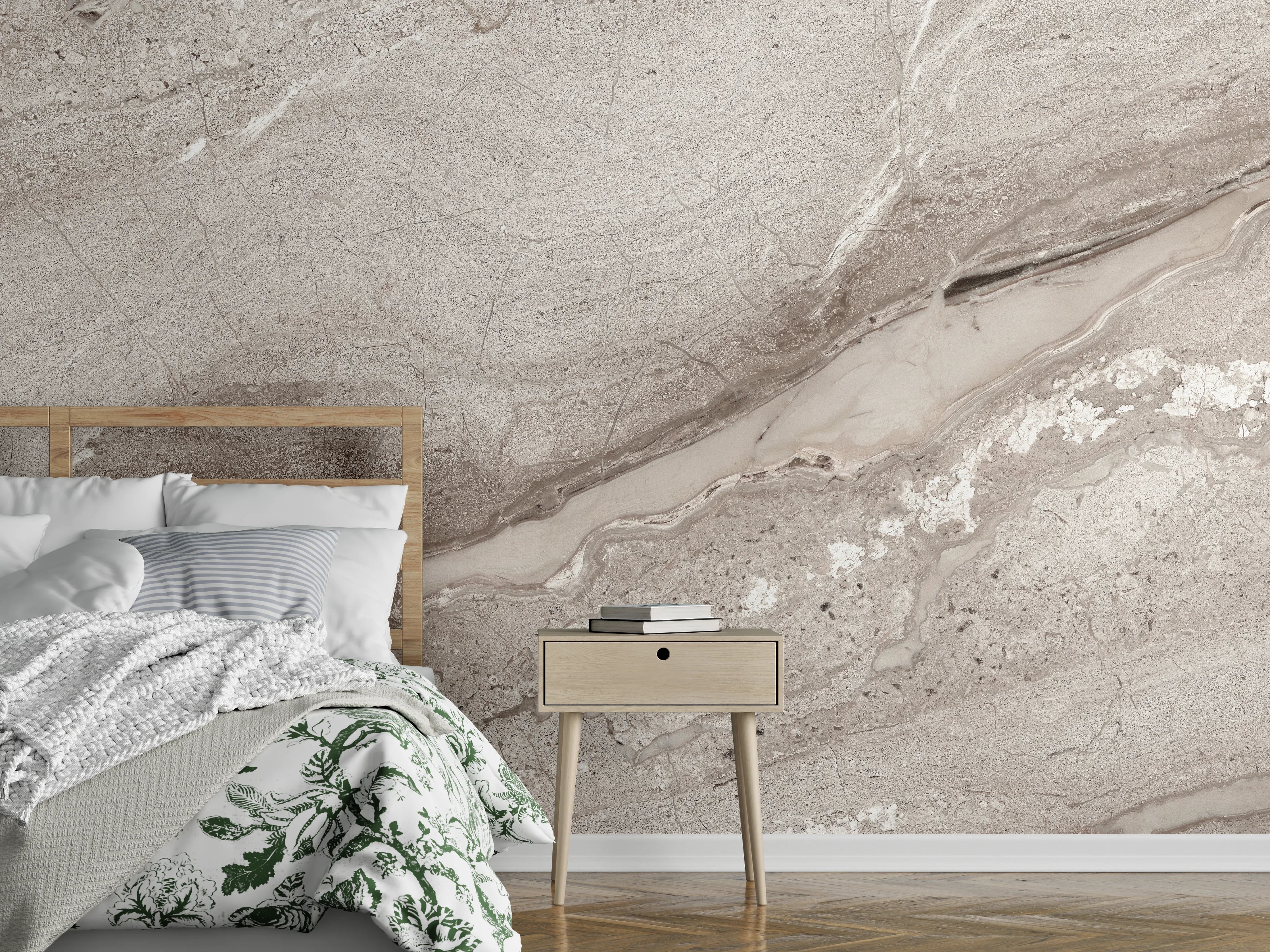 Wandverkleidung Schlafzimmer - Eleganter Marmor-Look in sanften Grautönen