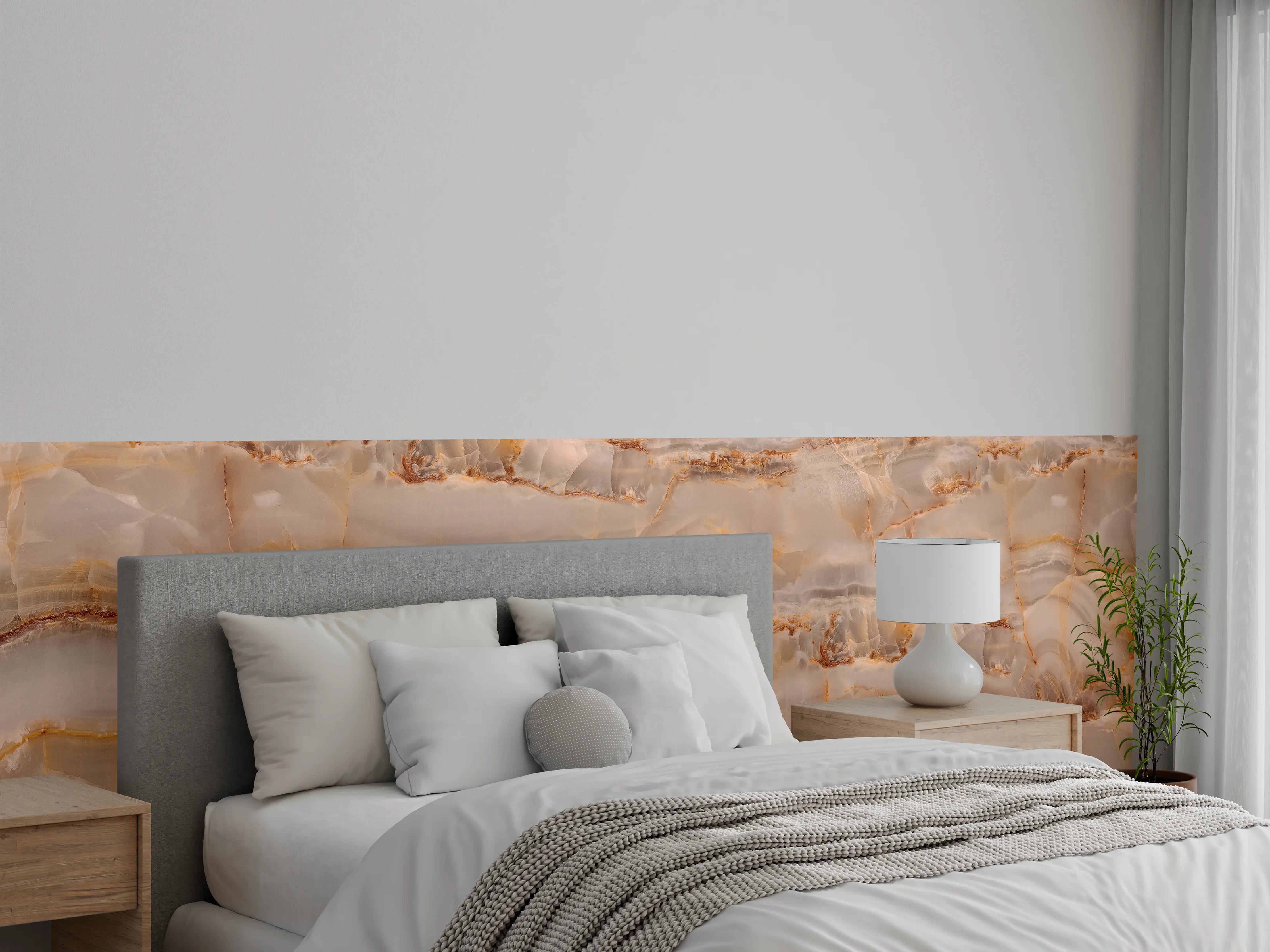 Wandverkleidung Schlafzimmer - Eleganter Onyx-Marmorstil Beige Orange