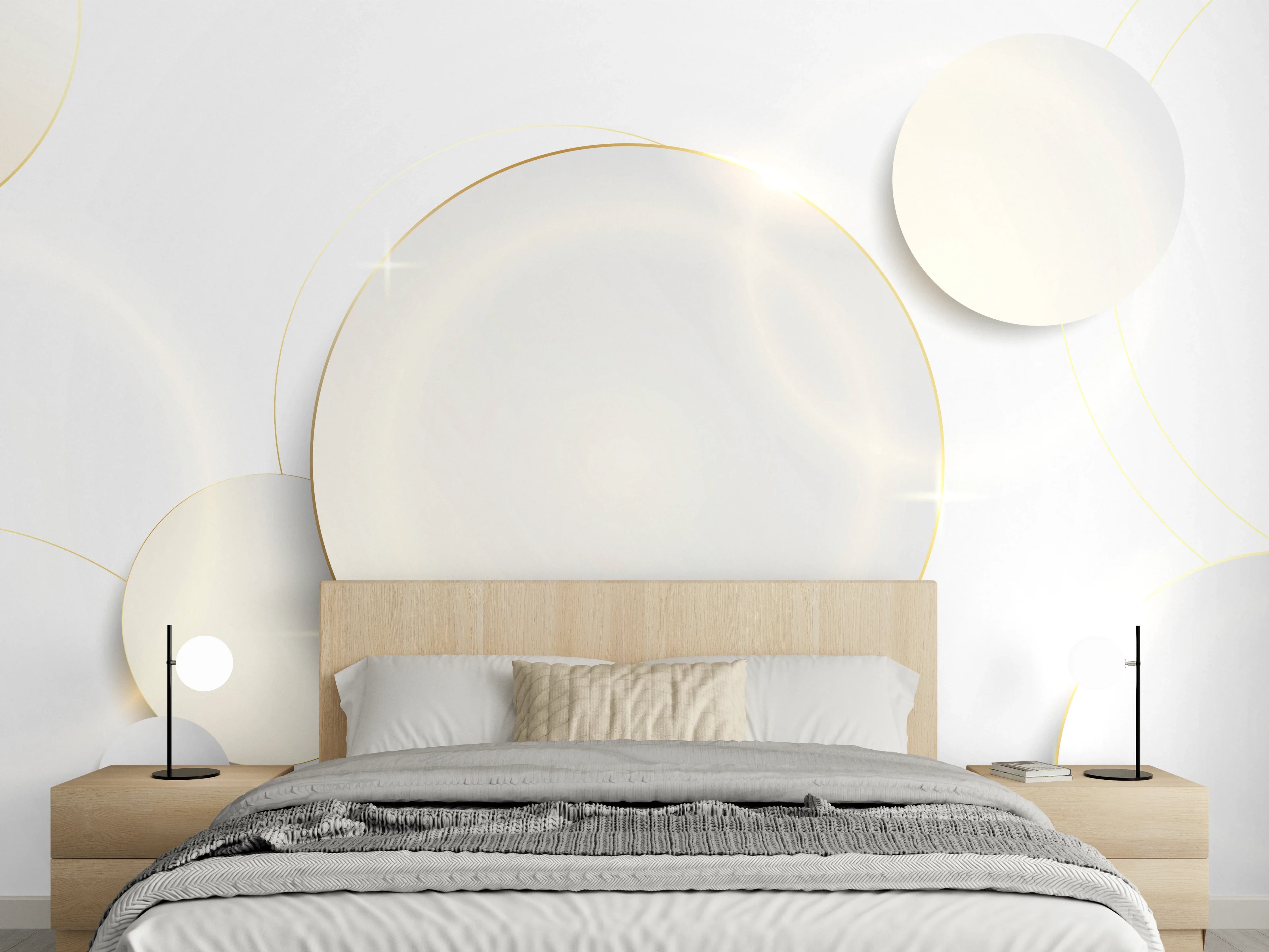 Wandverkleidung Schlafzimmer - Eleganter Weiß-Gold Hintergrund