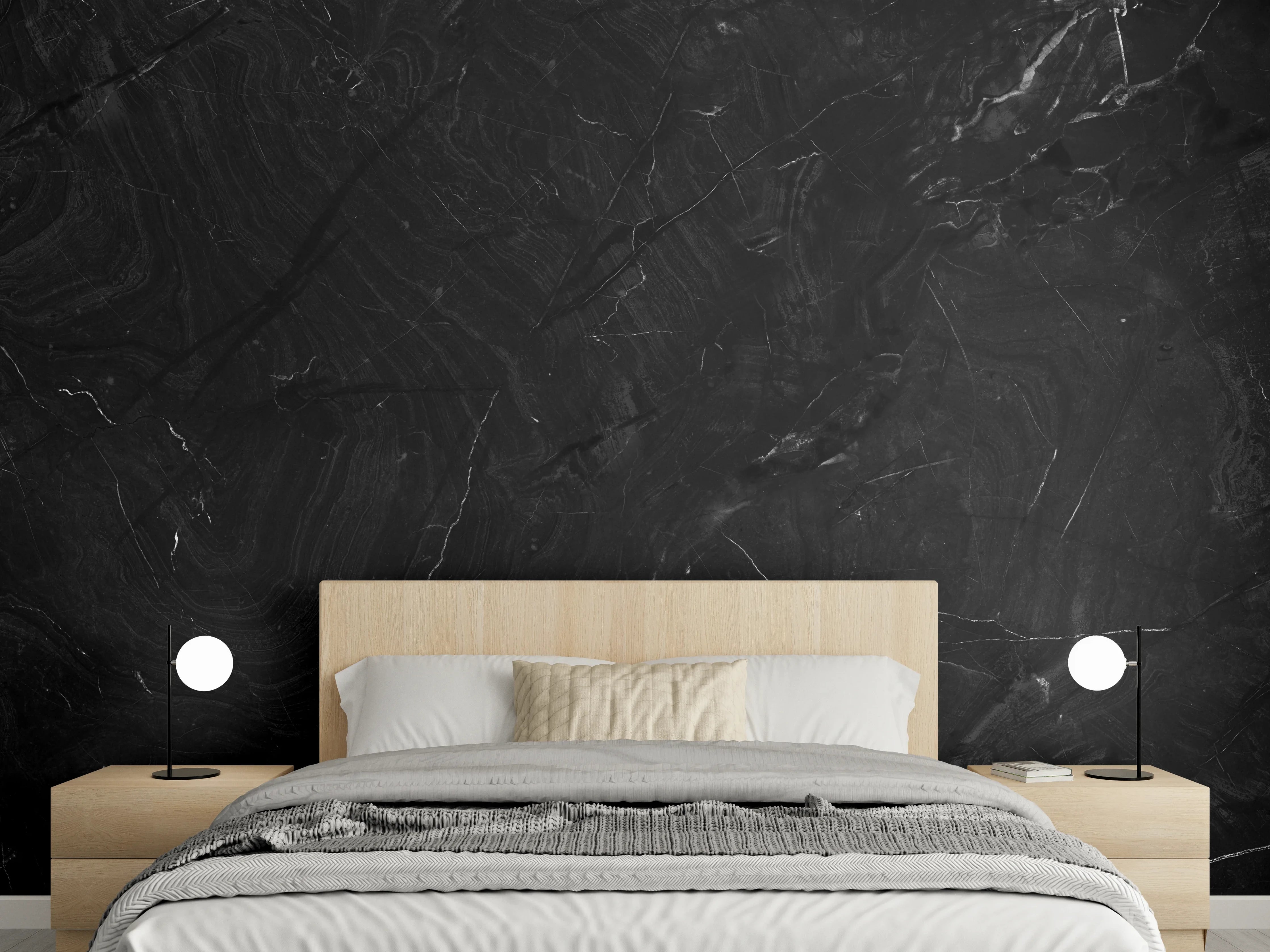 Wandverkleidung Schlafzimmer - Eleganter schwarzer Marmor