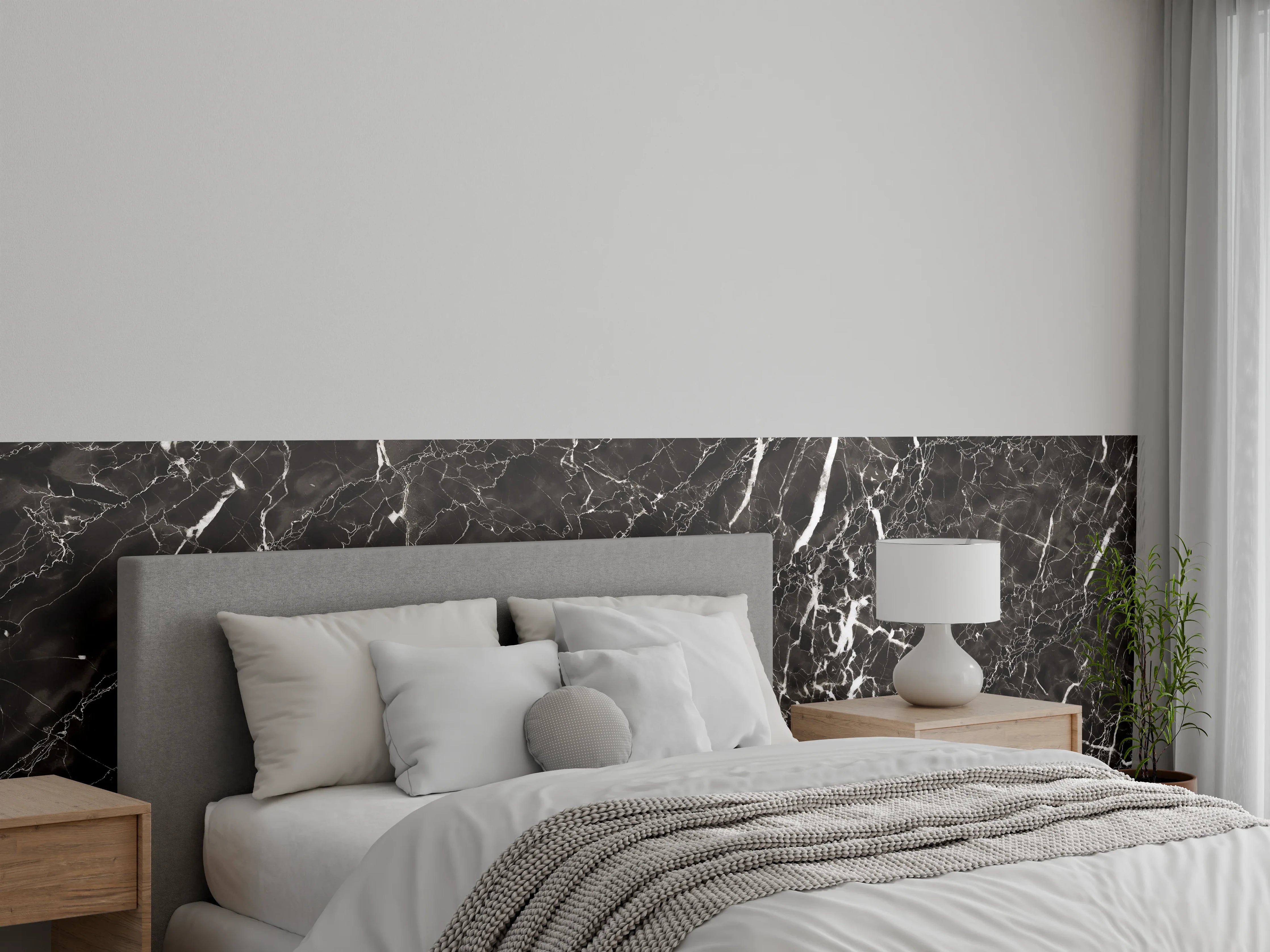 Wandverkleidung Schlafzimmer - Eleganter schwarzer Marmor mit weißen Adern