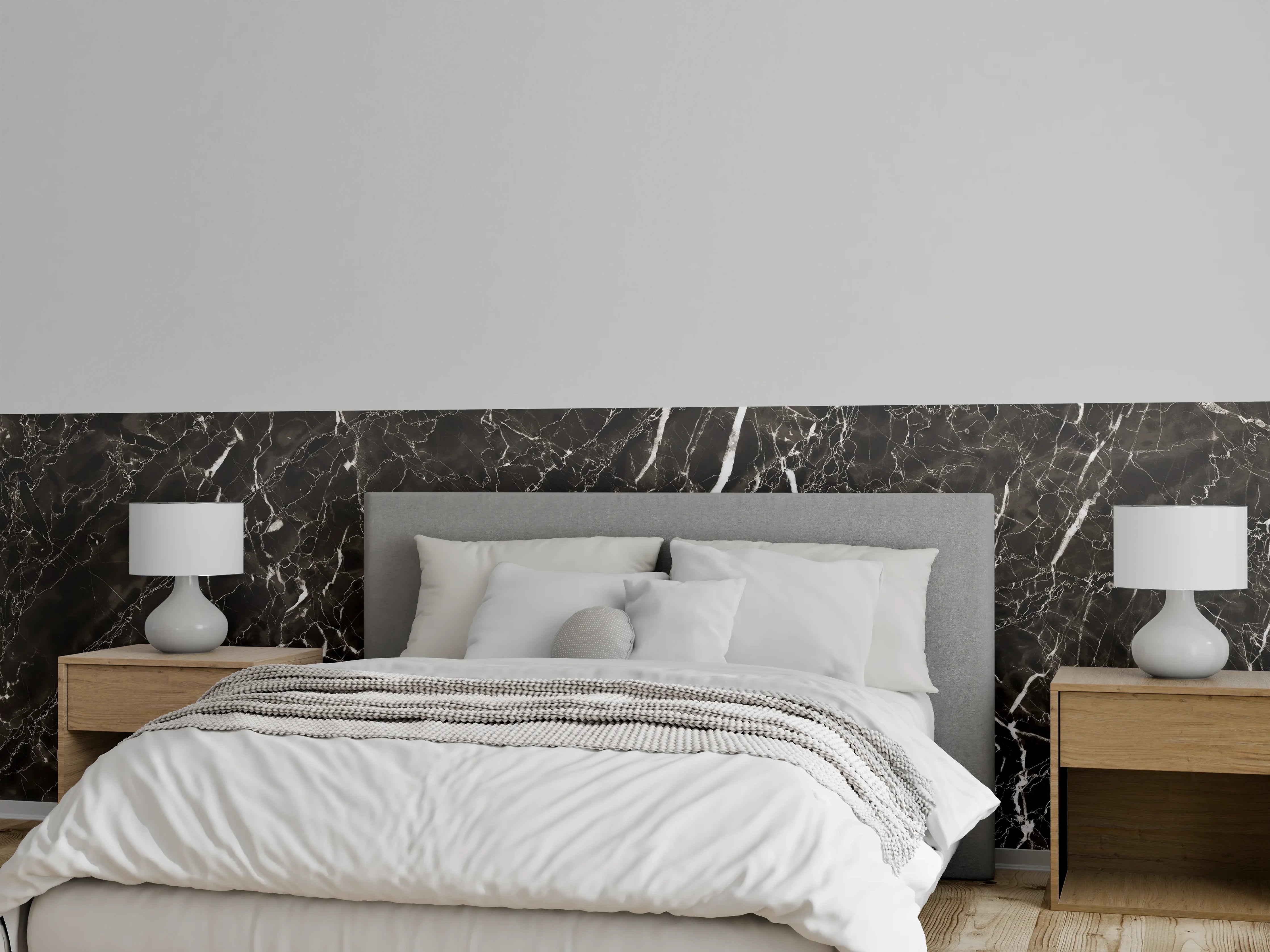 Wandverkleidung Schlafzimmer - Eleganter schwarzer Marmor mit weißen Adern