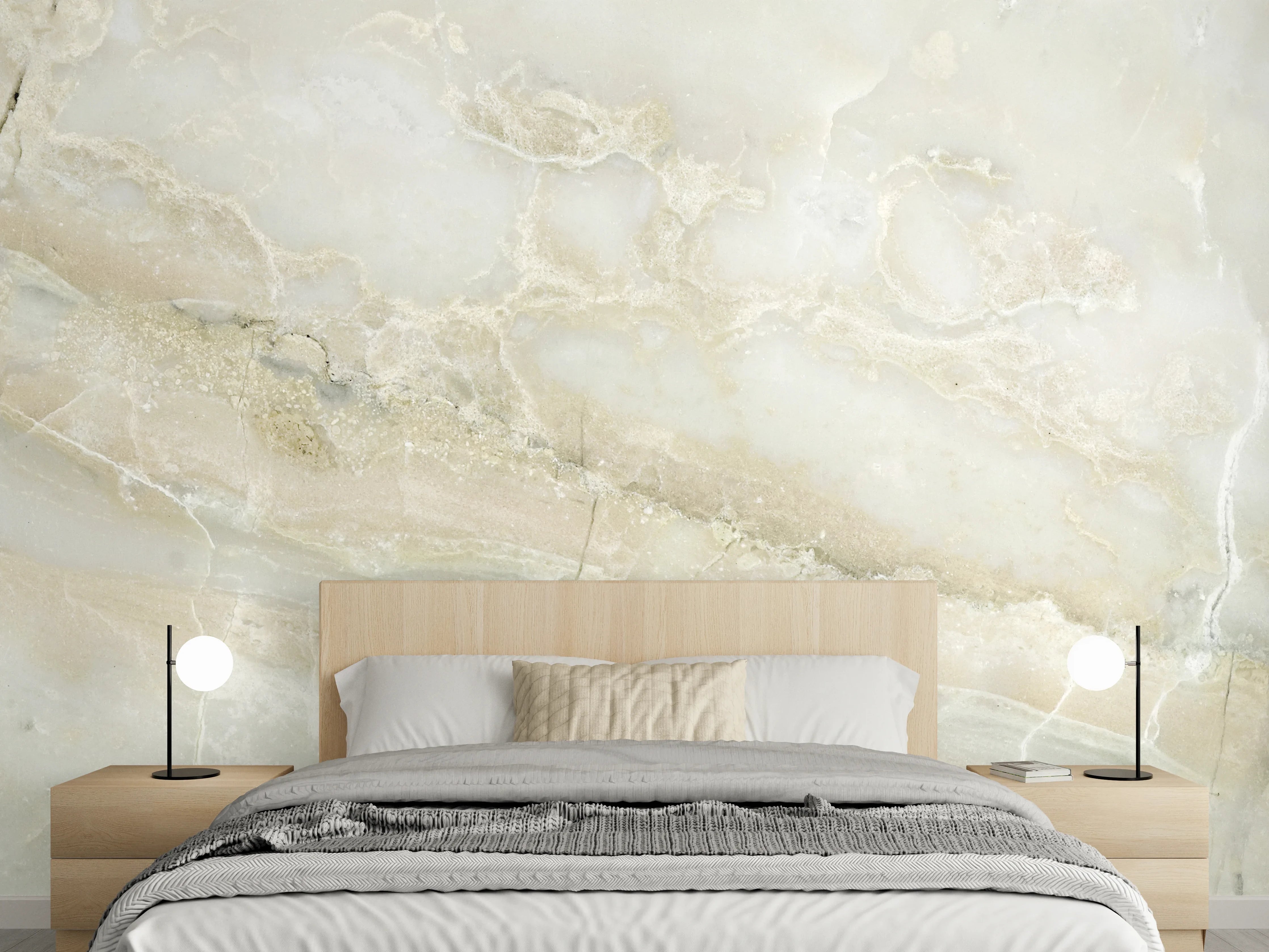 Wandverkleidung Schlafzimmer - Eleganter weiß-beiger Marmor-Look