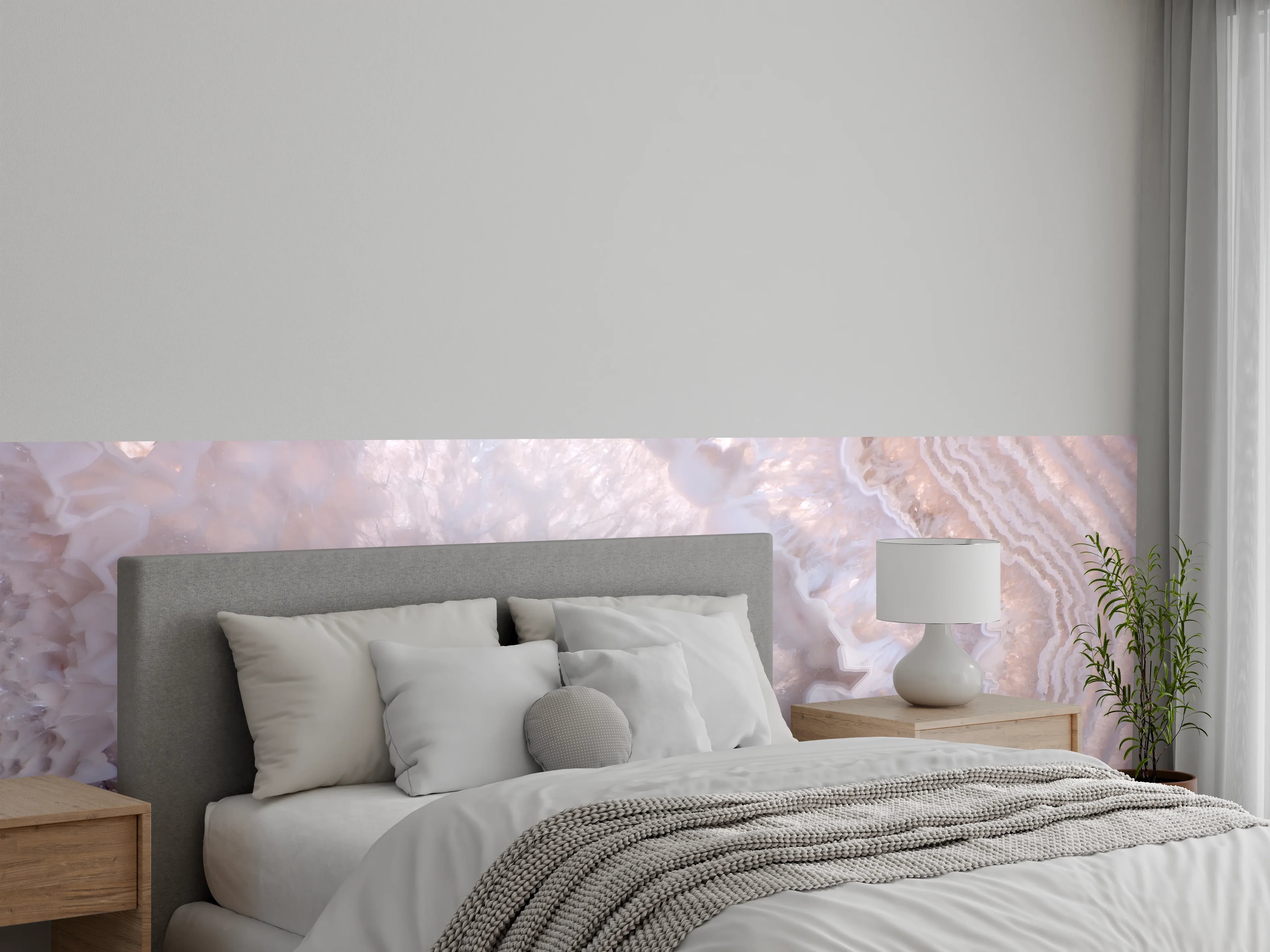 Wandverkleidung Schlafzimmer - Elegantes Achat-Muster in Weiß-Grau