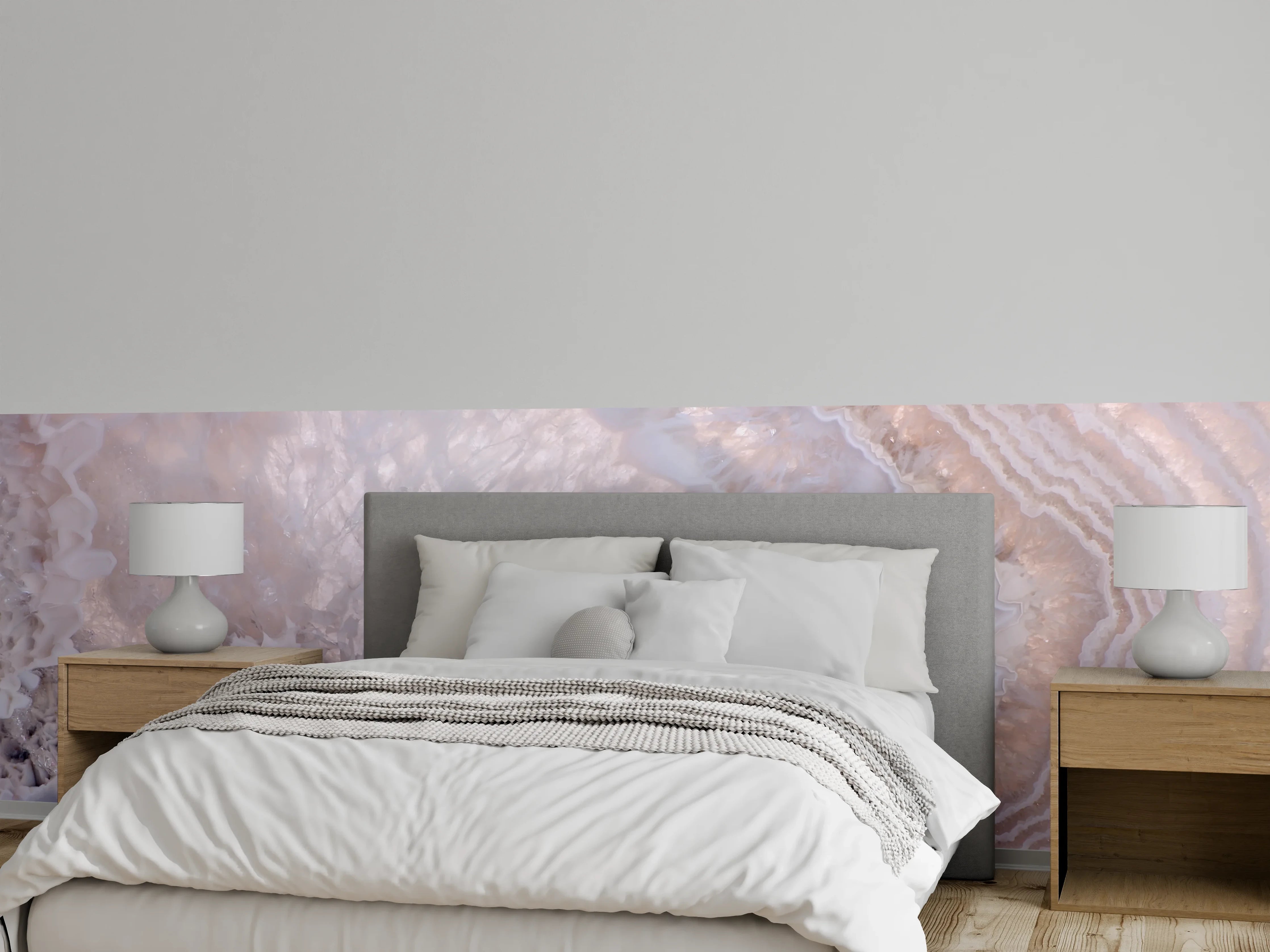 Wandverkleidung Schlafzimmer - Elegantes Achat-Muster in Weiß-Grau