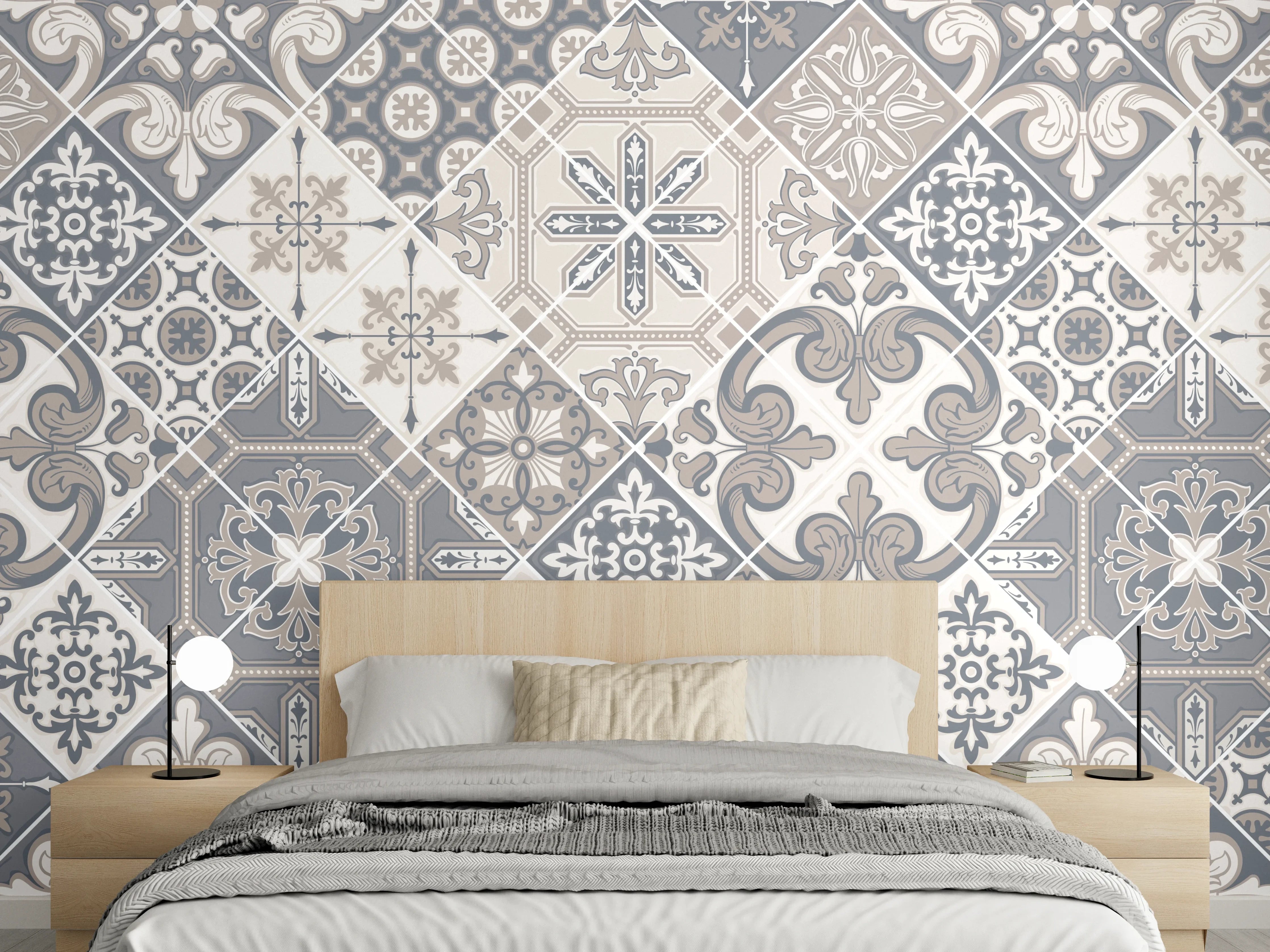 Wandverkleidung Schlafzimmer - Elegantes Grau-Weiß Mosaikmuster