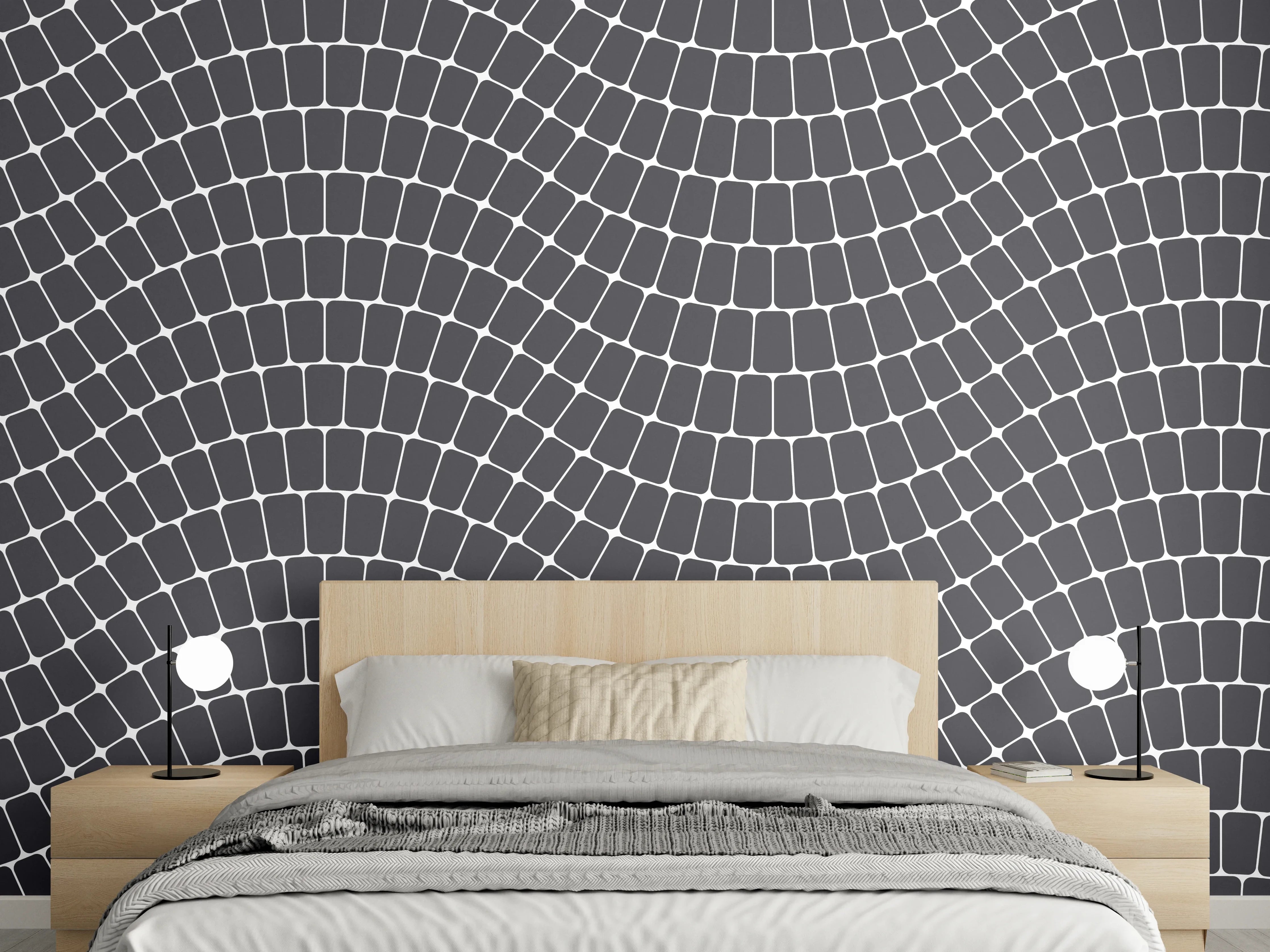 Wandverkleidung Schlafzimmer - Elegantes Grau mit weißen Mosaikmotiven