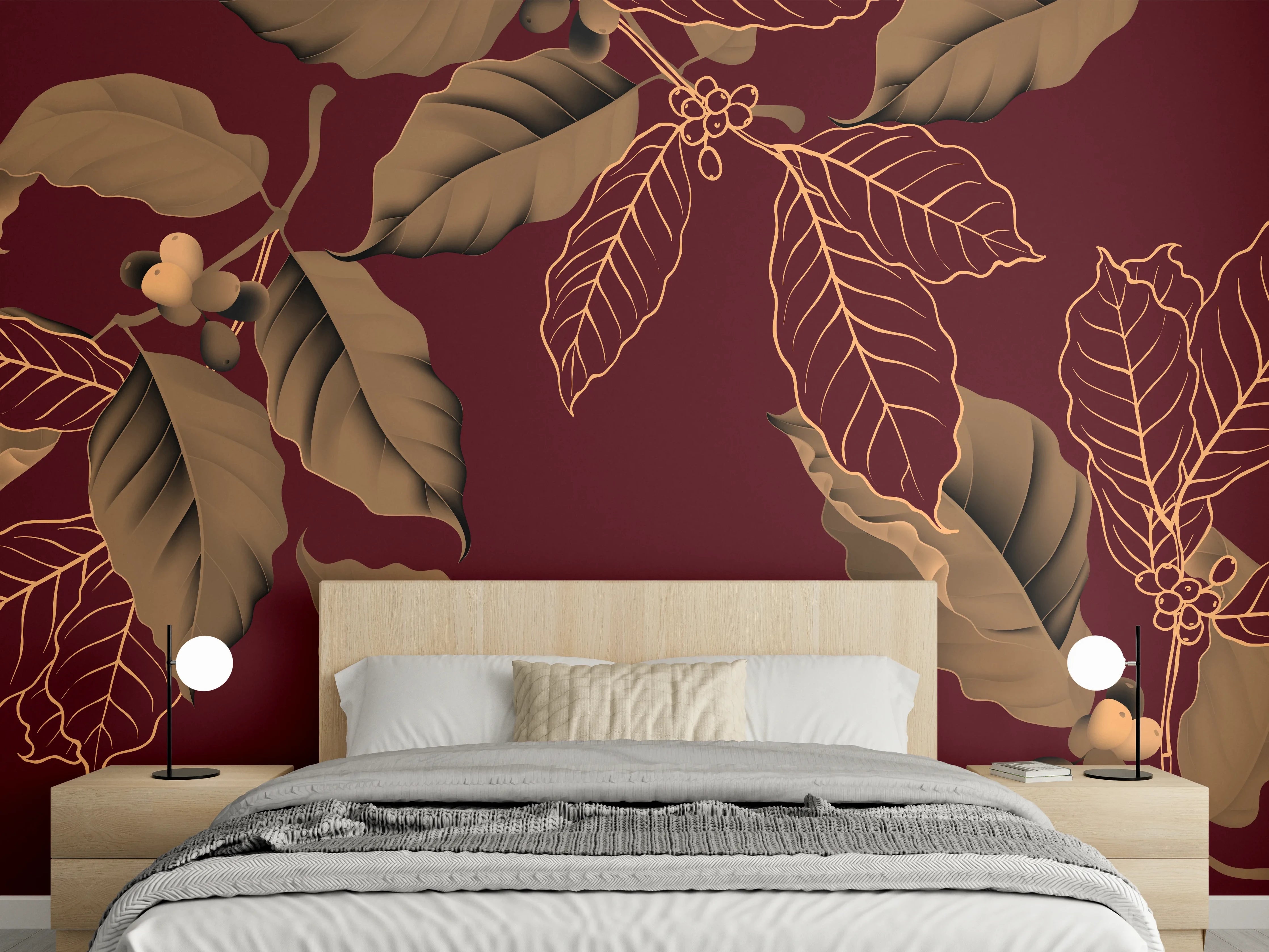 Wandverkleidung Schlafzimmer - Elegantes Kaffee-Pflanzen-Muster