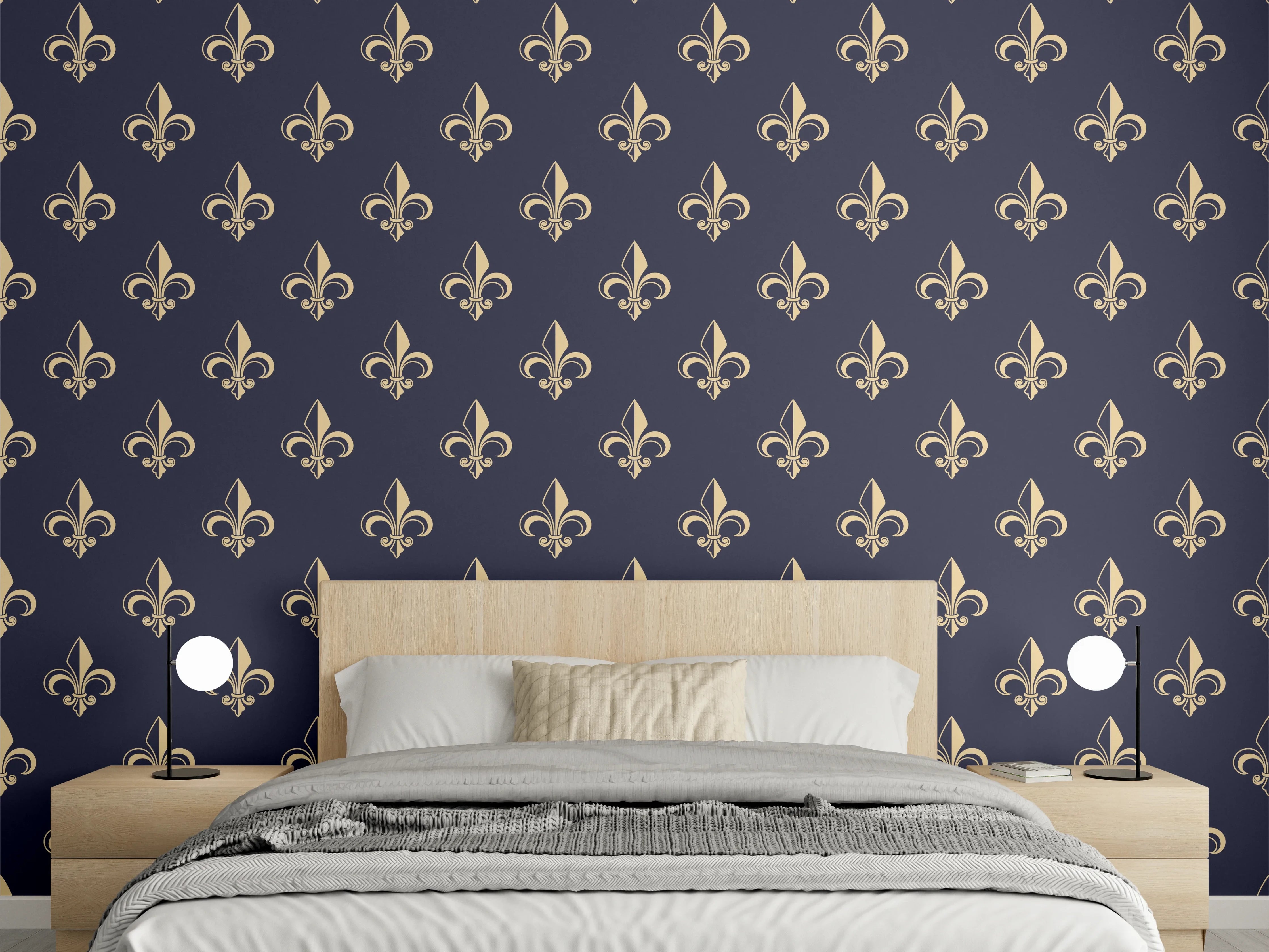Wandverkleidung Schlafzimmer - Elegantes Lilien-Muster in Dunkelblau
