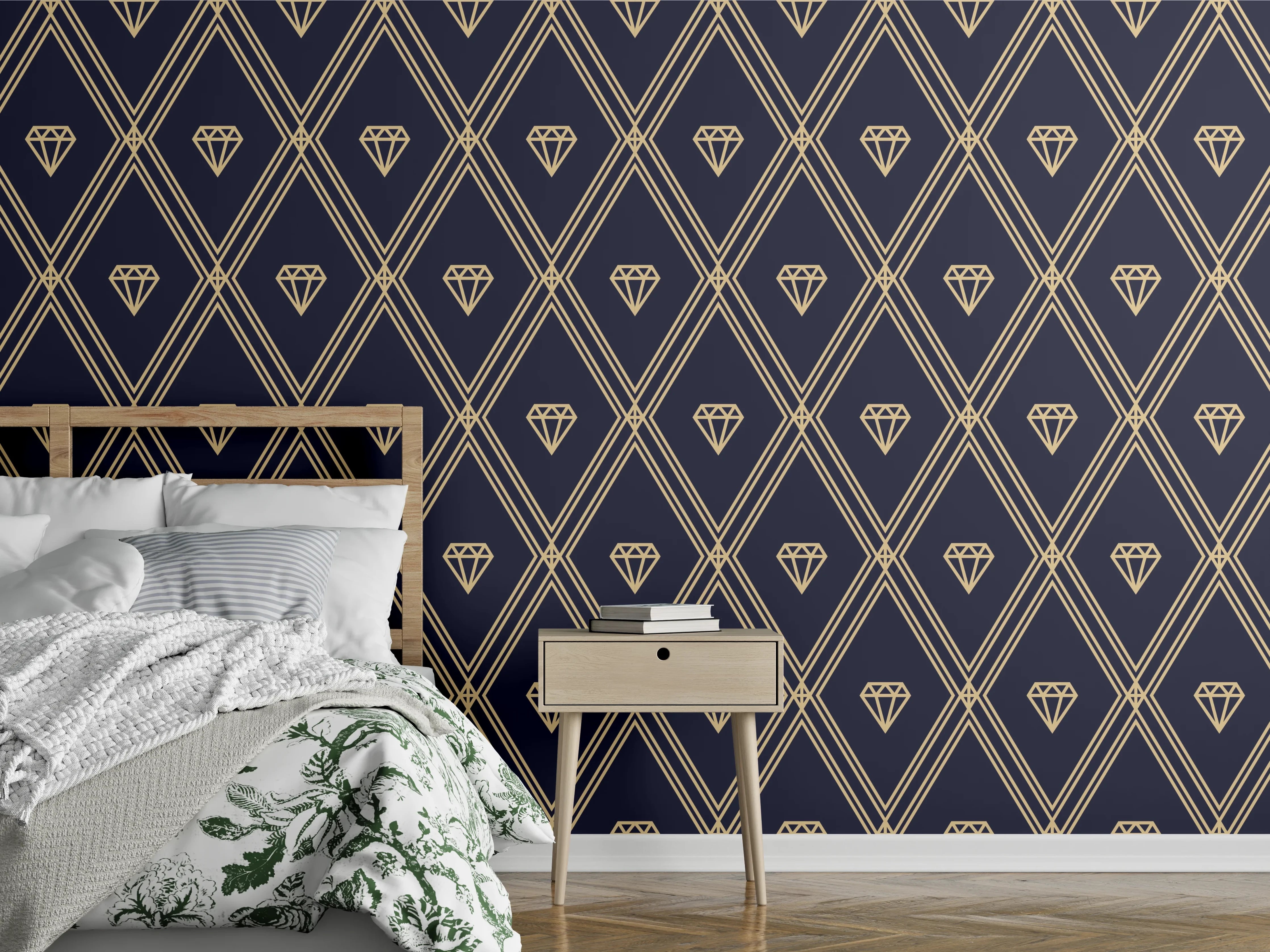 Wandverkleidung Schlafzimmer - Elegantes Marine-Muster
