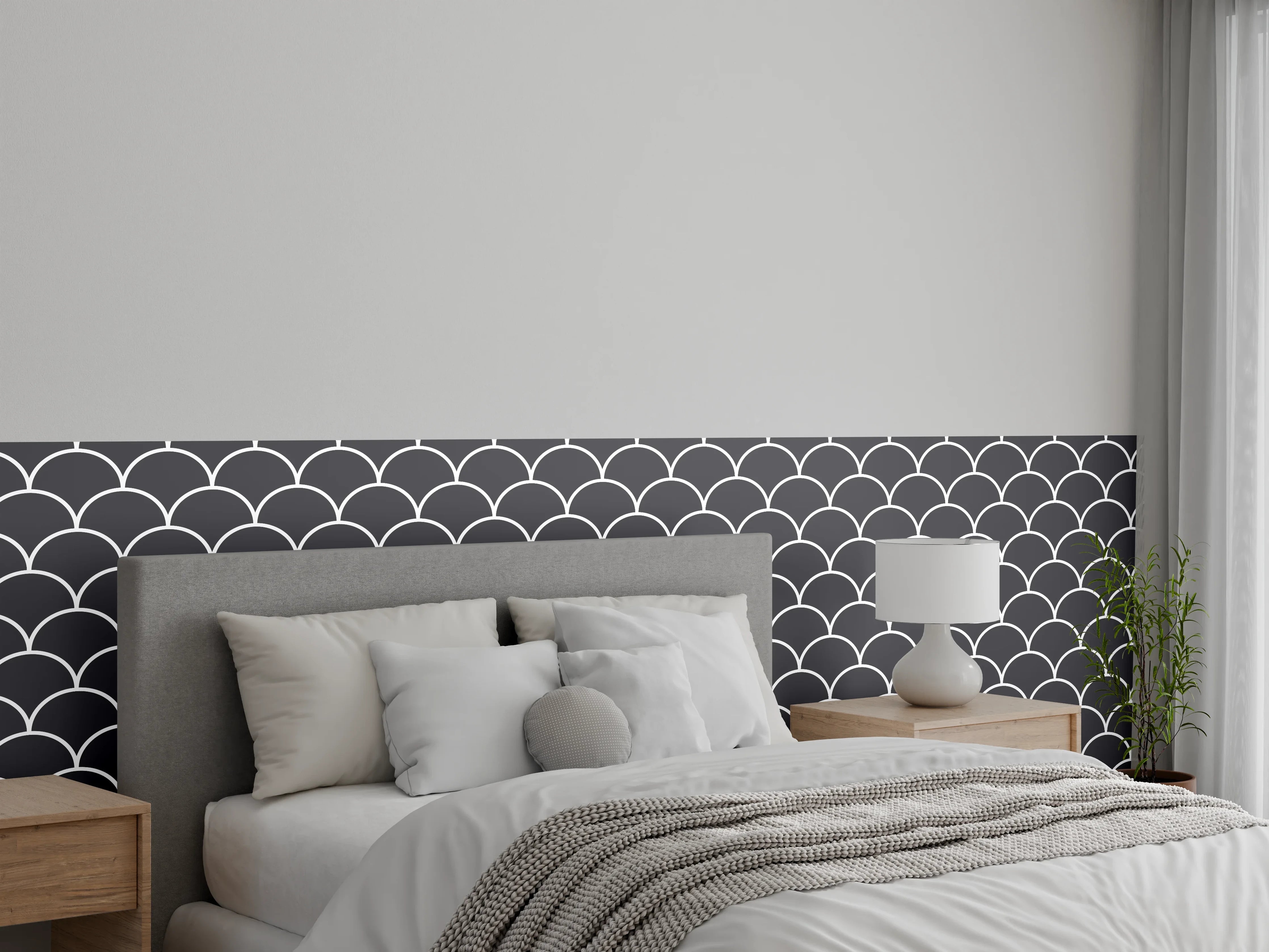 Wandverkleidung Schlafzimmer - Elegantes Schuppenmuster in Grautönen