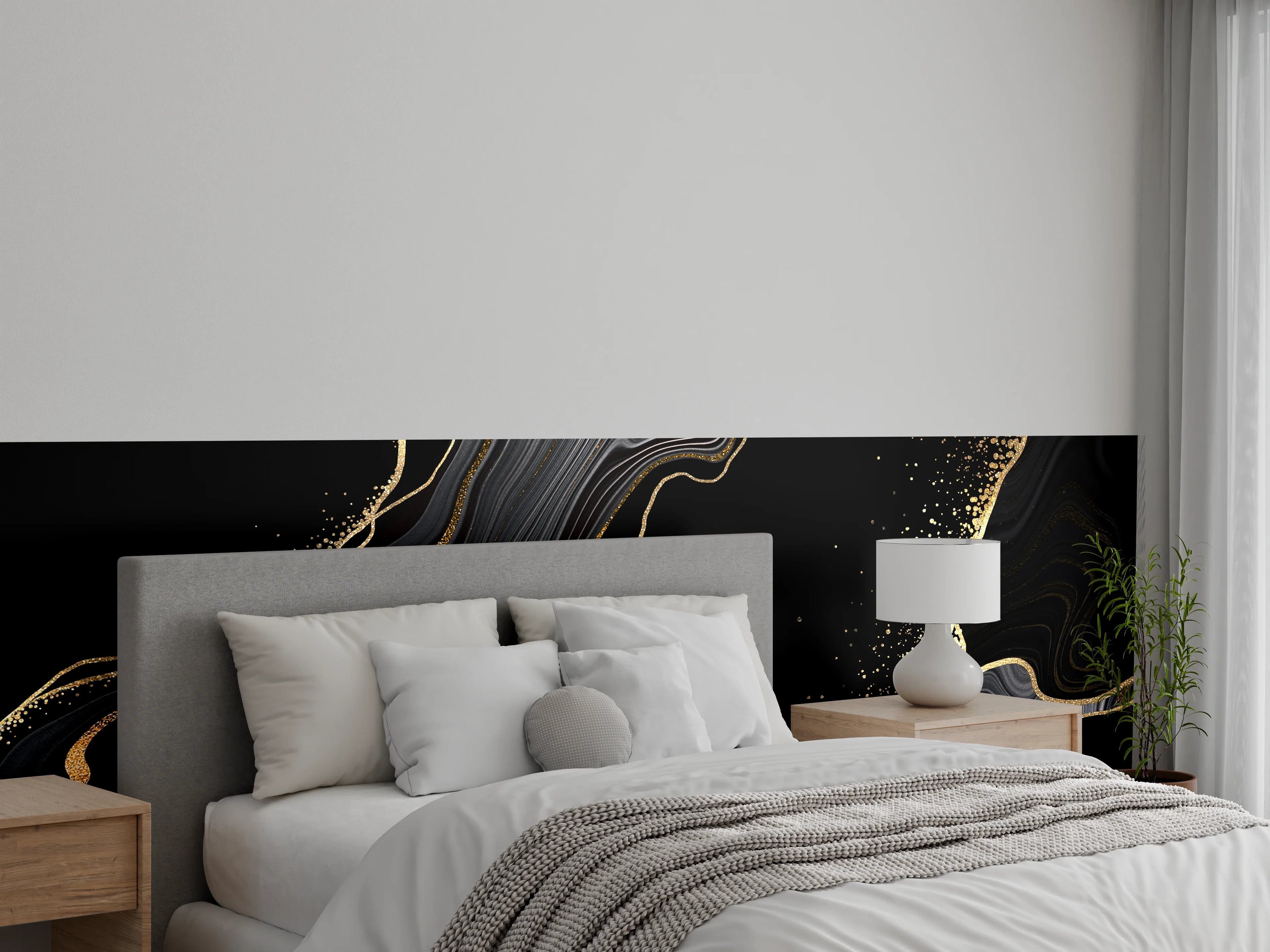 Wandverkleidung Schlafzimmer - Elegantes Schwarz-Gold-Marmor-Design