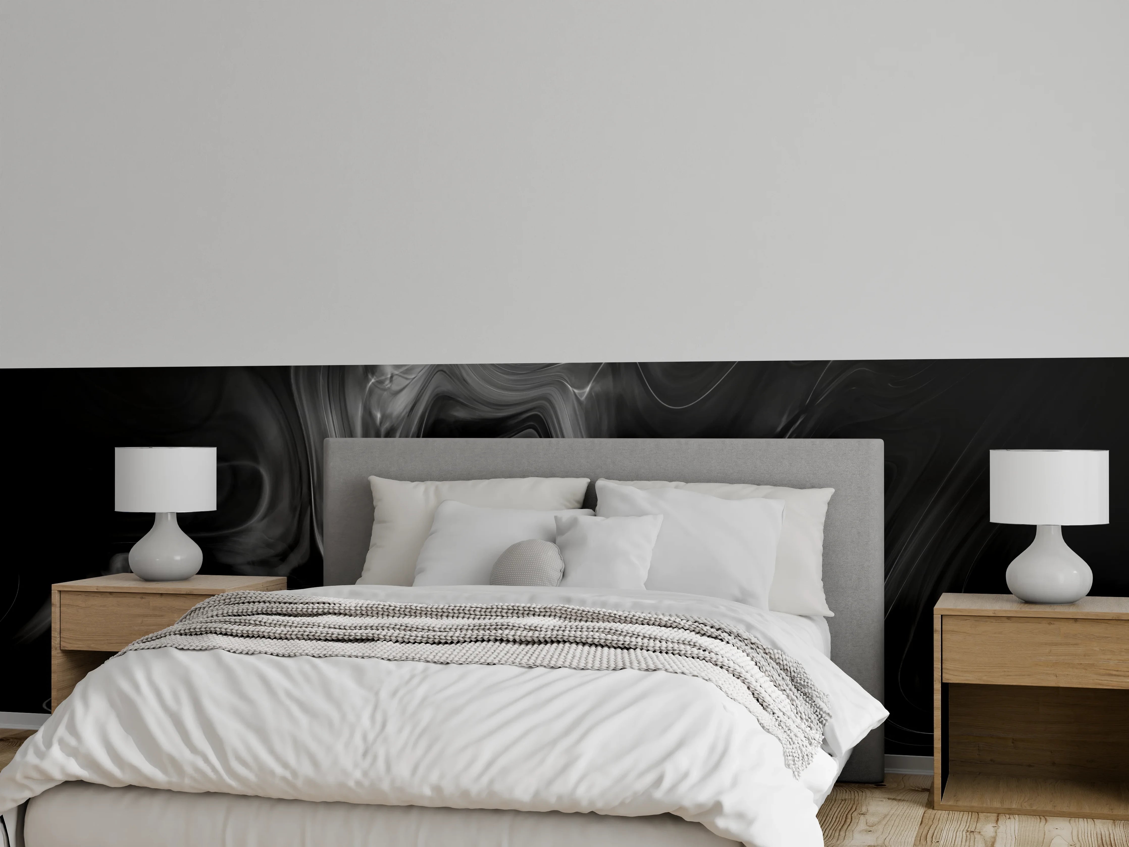 Wandverkleidung Schlafzimmer - Elegantes Schwarzweiß-Motiv mit fließenden Linien