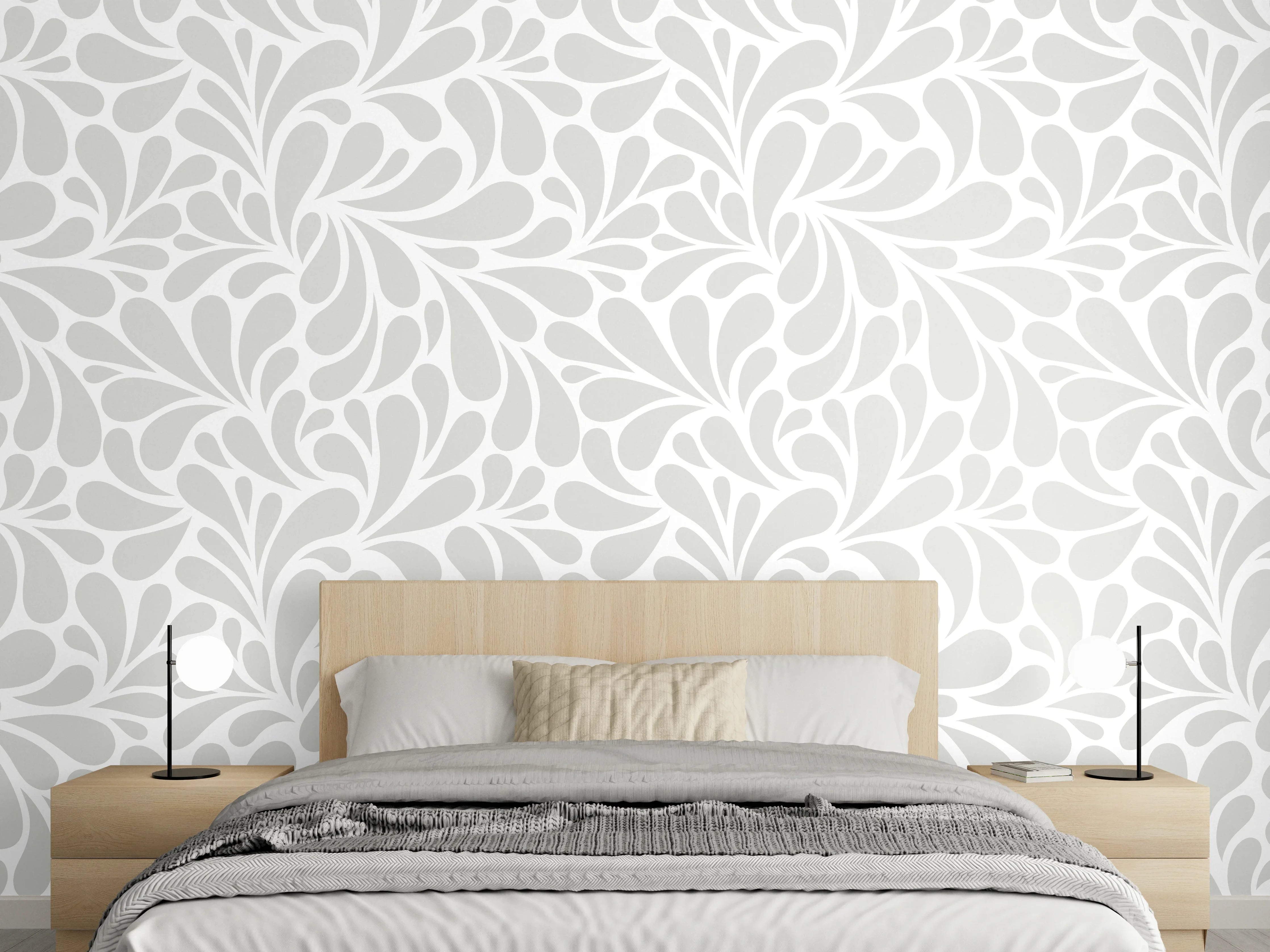 Wandverkleidung Schlafzimmer - Elegantes Tropenmuster in Softweiß