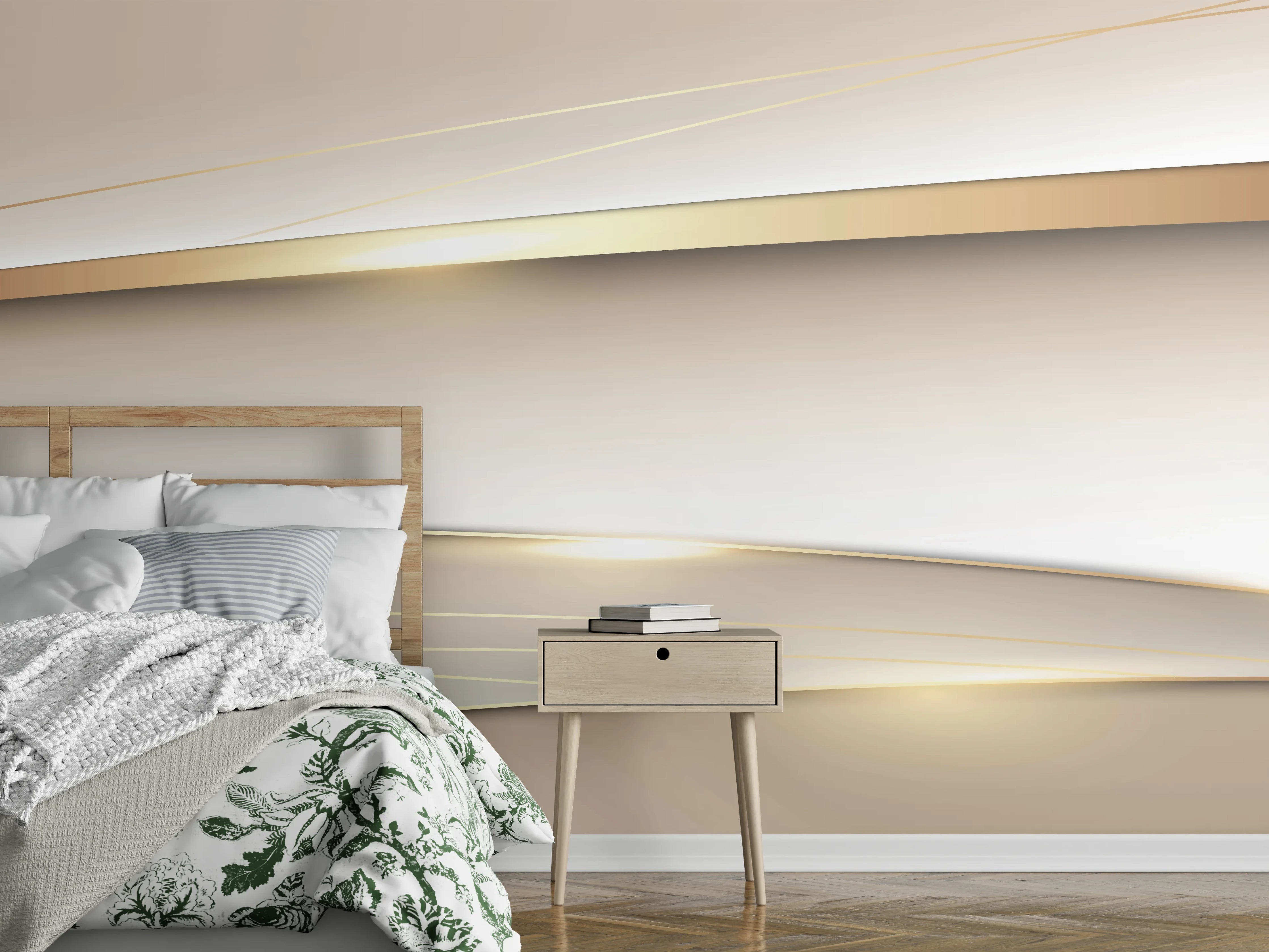 Wandverkleidung Schlafzimmer - Elegantes Weiß Gold Design