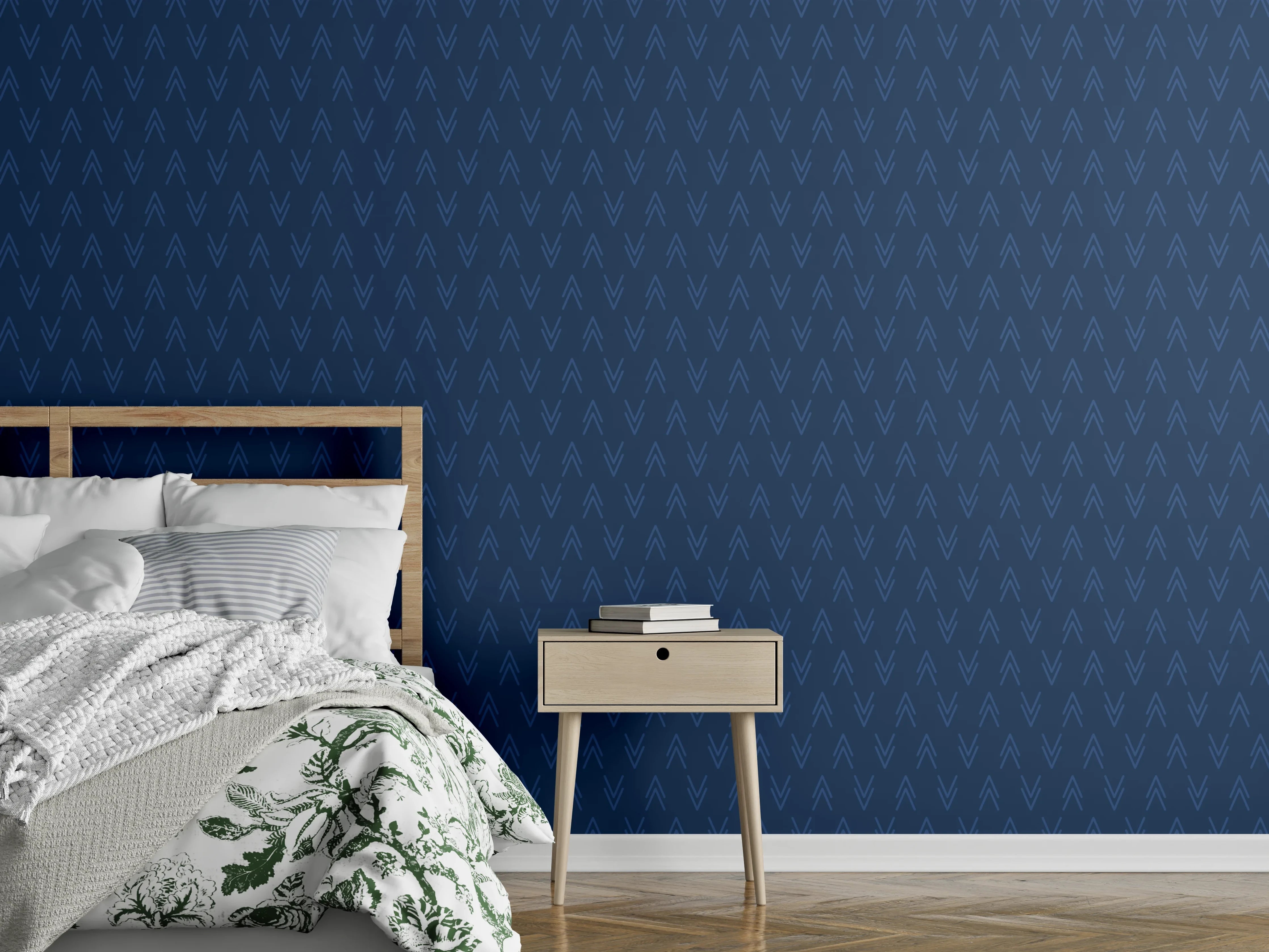 Wandverkleidung Schlafzimmer - Elegantes blaues Wandmuster