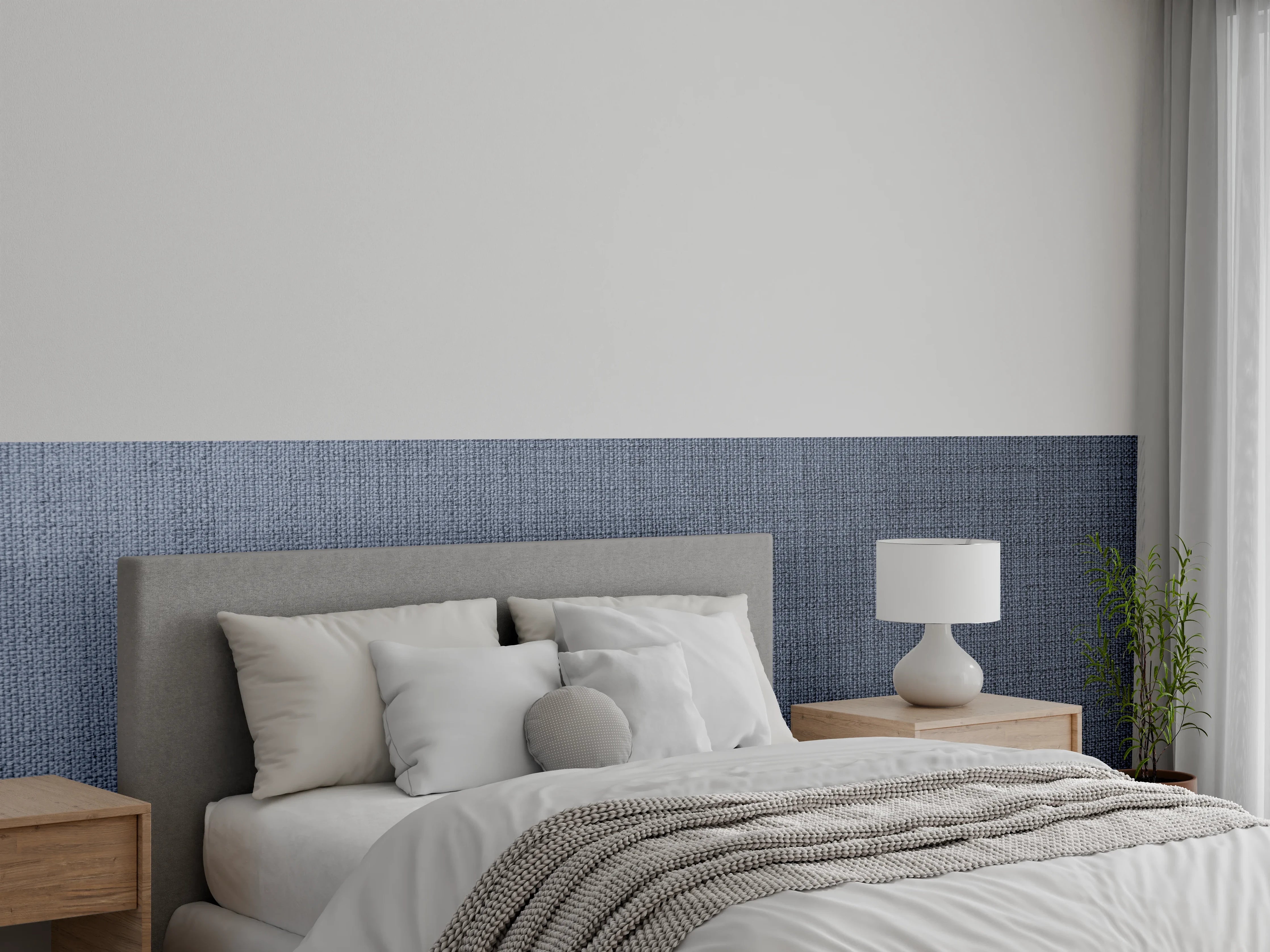 Wandverkleidung Schlafzimmer - Elegantes graues Leinenmuster