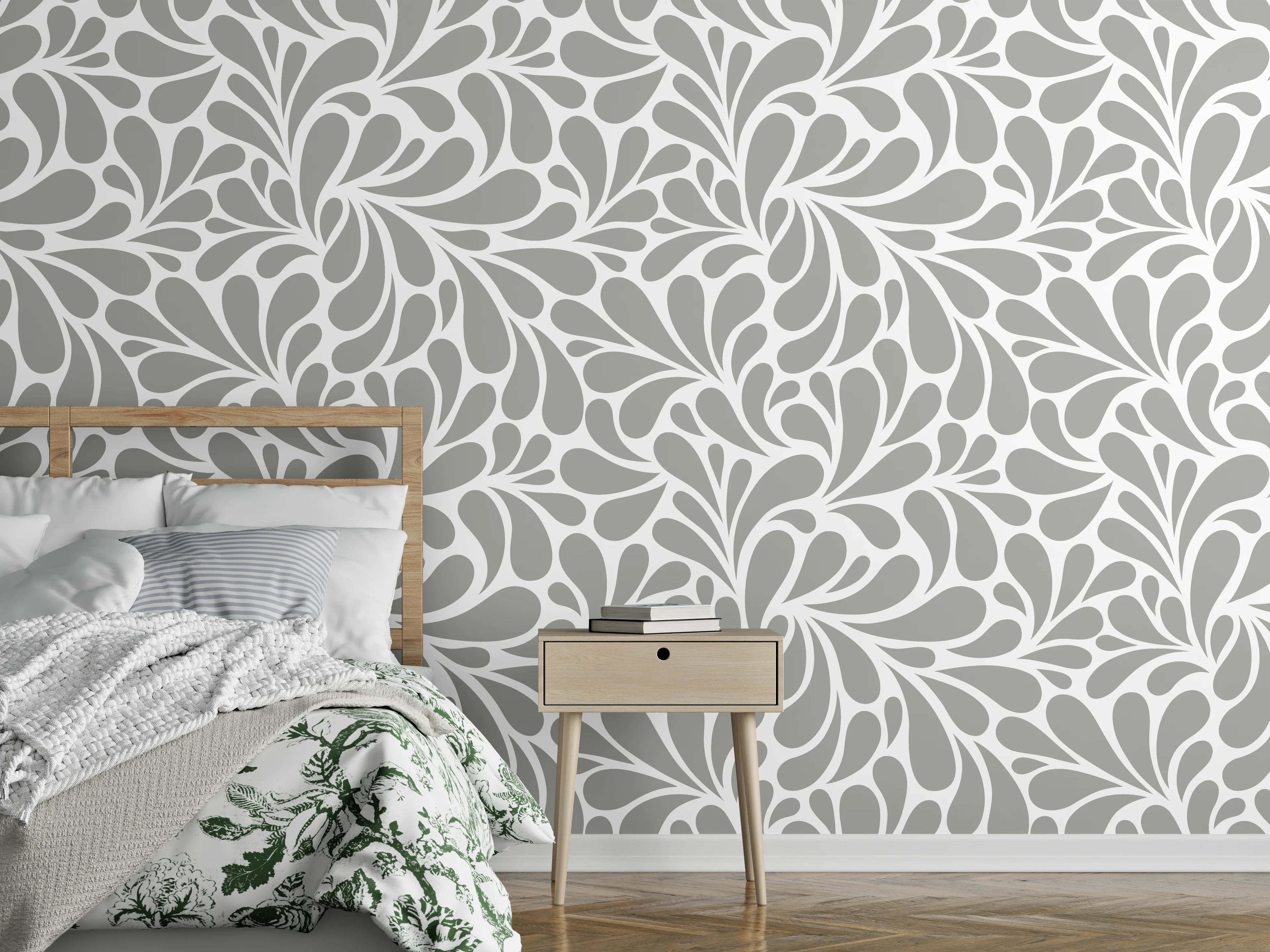 Wandverkleidung Schlafzimmer - Elegantes graues Ornamentmuster