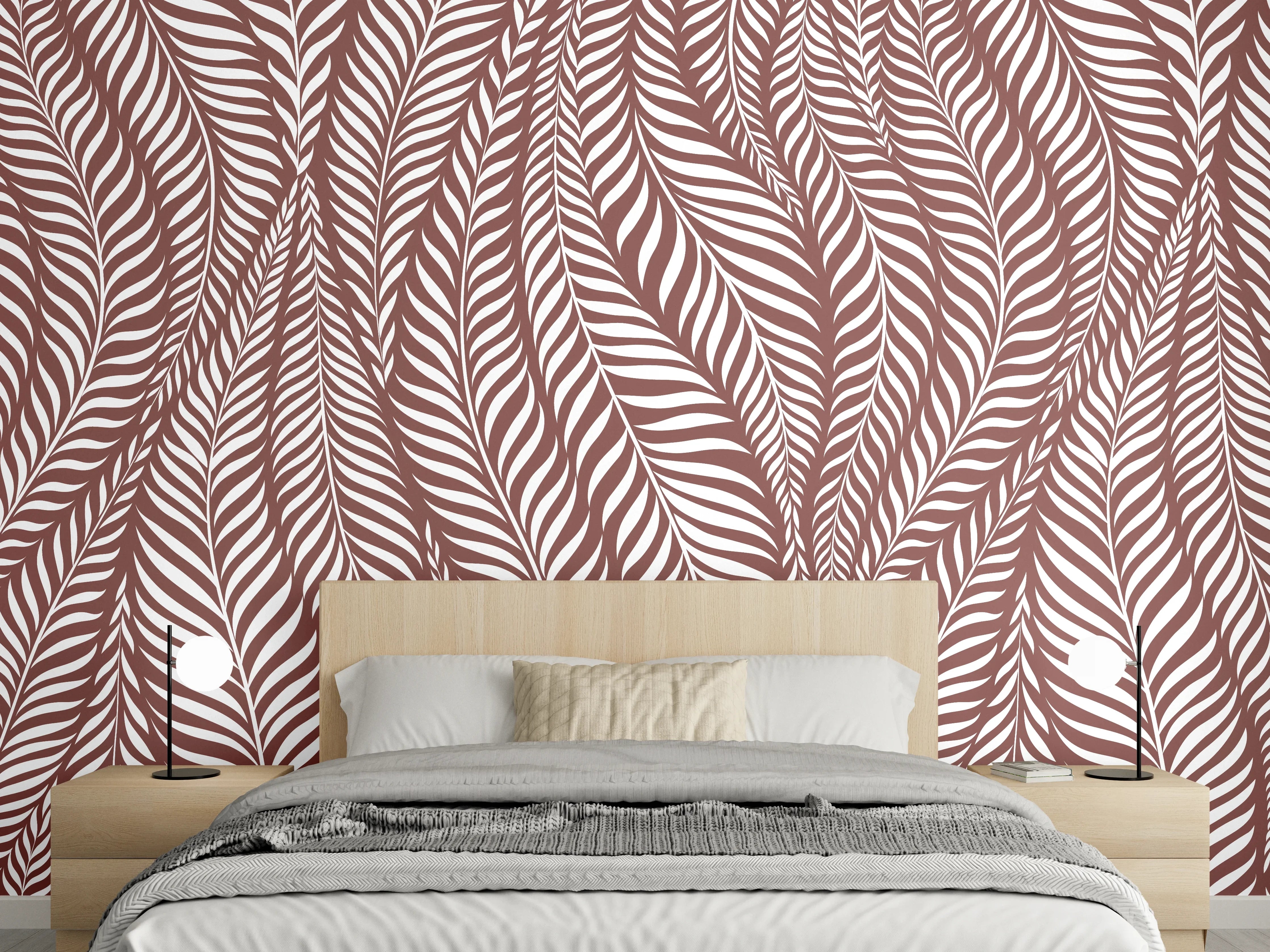 Wandverkleidung Schlafzimmer - Elegantes, braunes Blättermuster