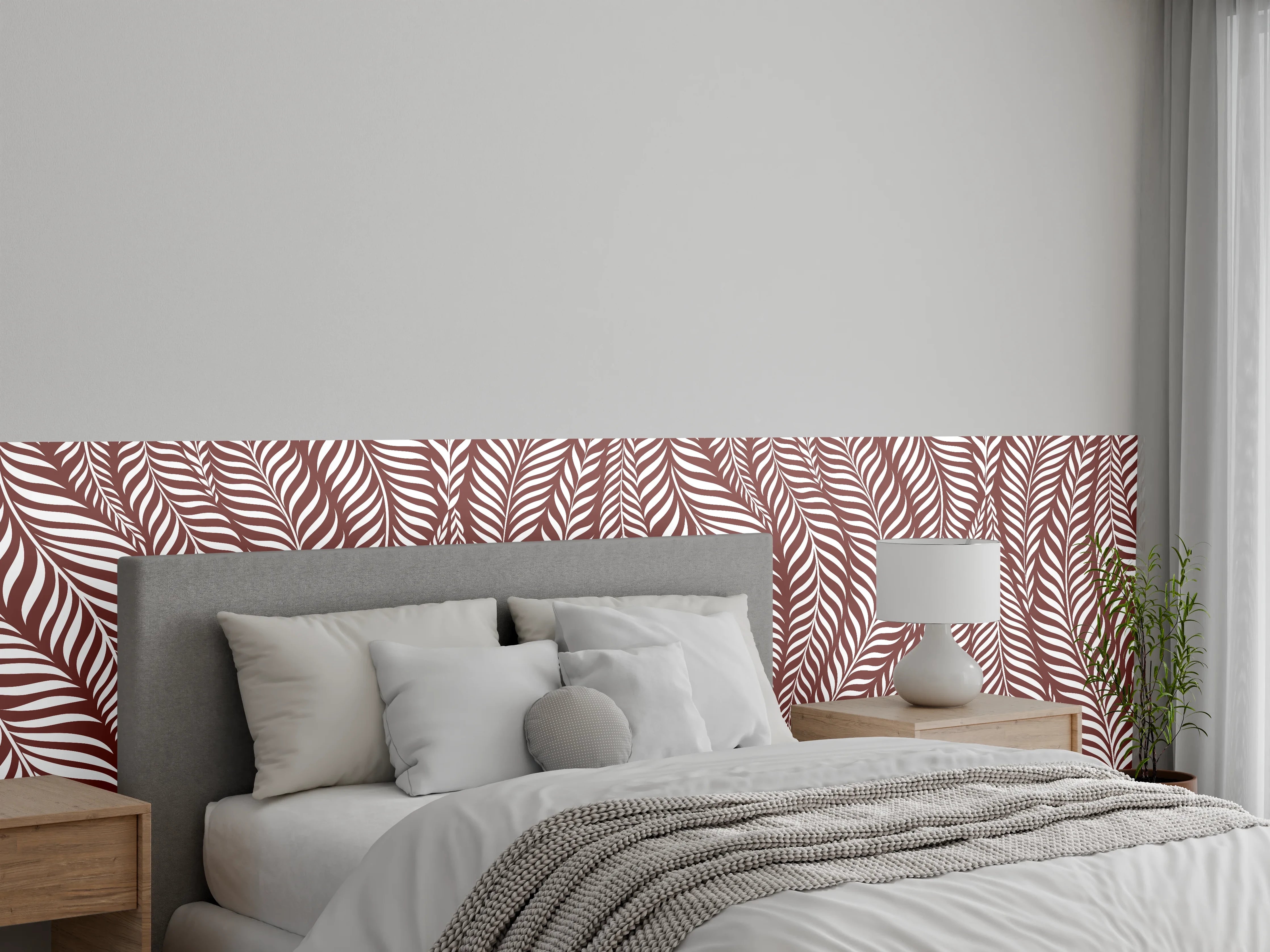 Wandverkleidung Schlafzimmer - Elegantes, braunes Blättermuster