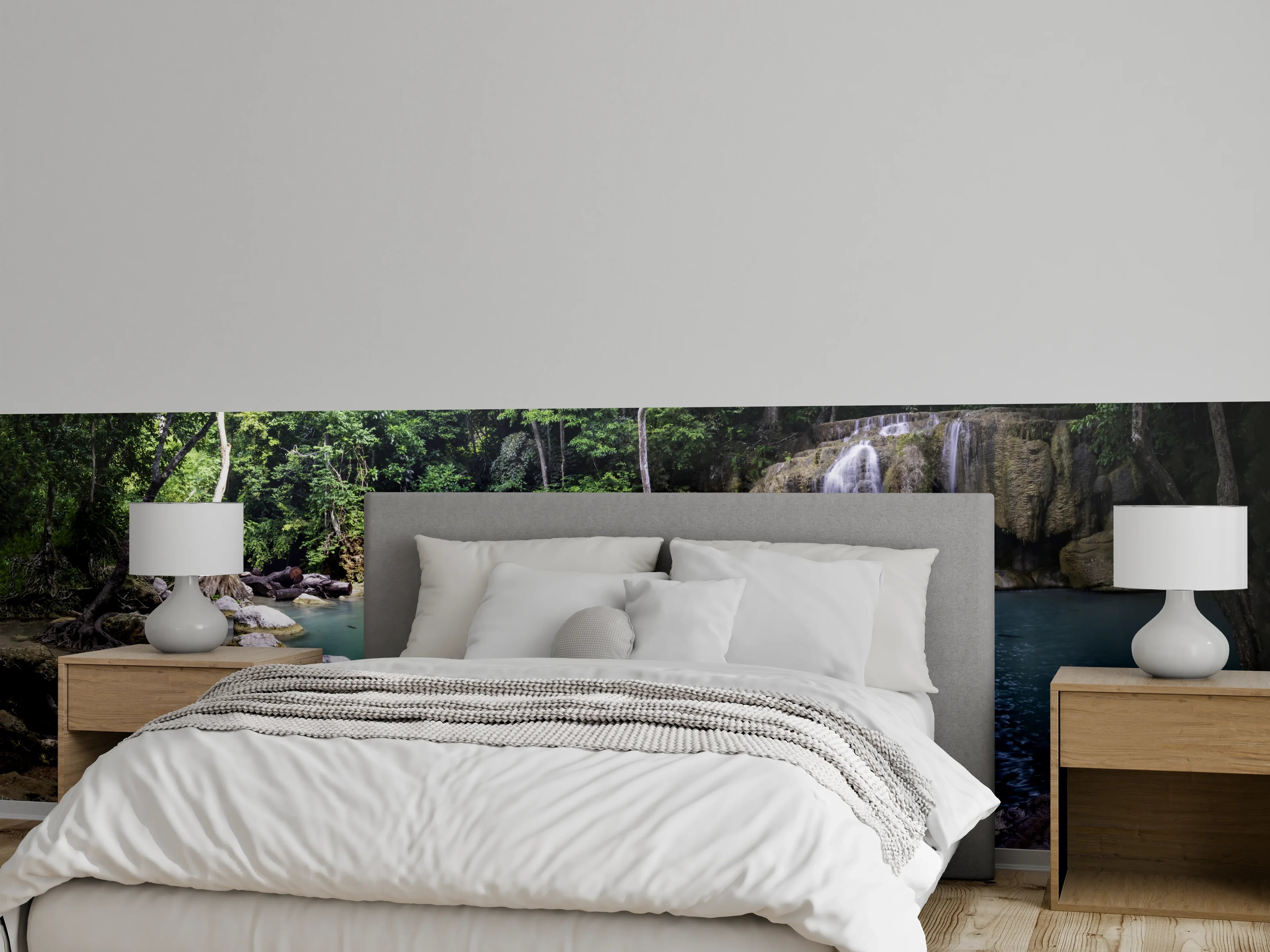 Wandverkleidung Schlafzimmer - Erawan-Wasserfall im tropischen Dschungel Surrou