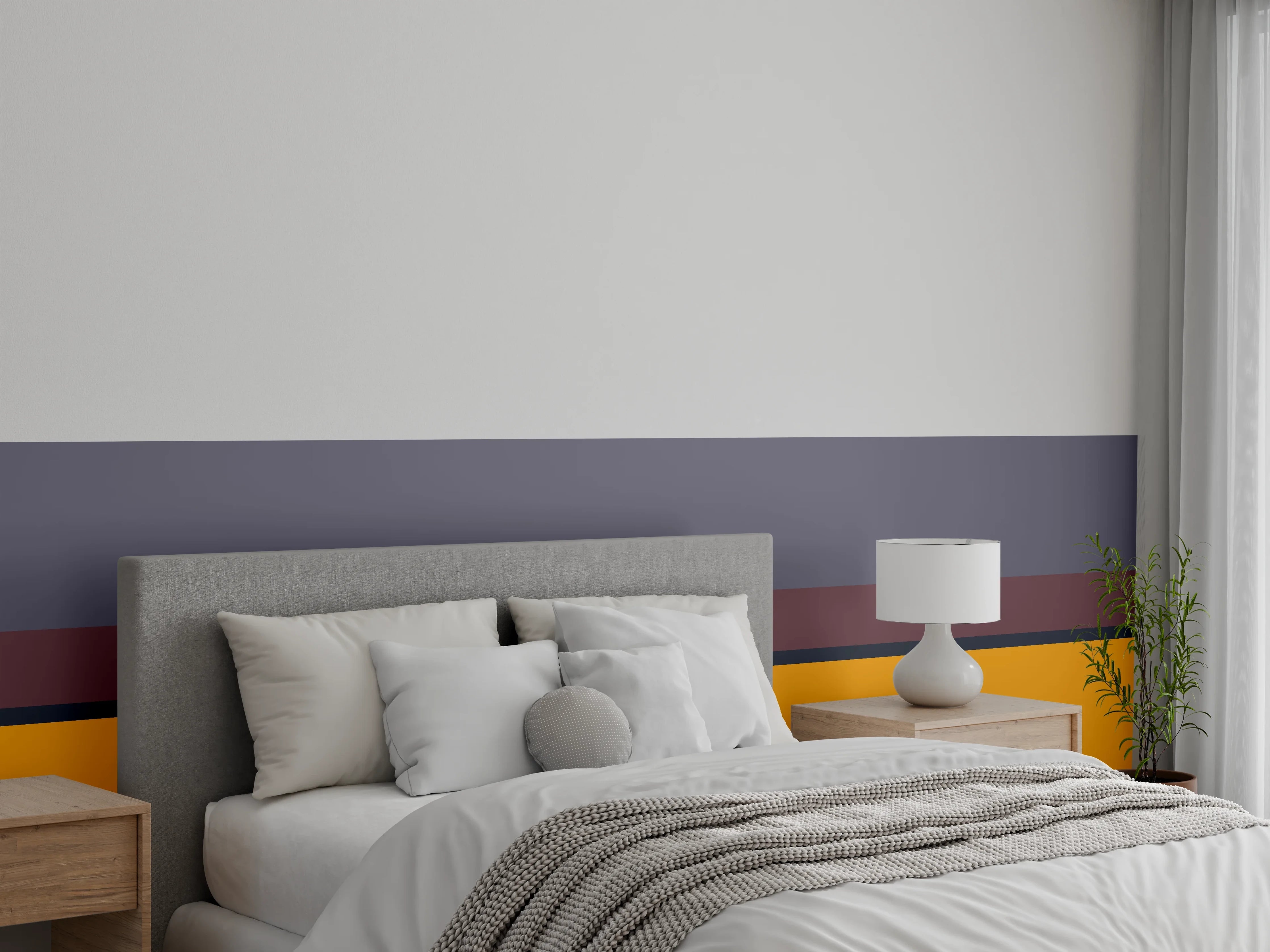Wandverkleidung Schlafzimmer - Erdtöne mit Grau- und Musternuancen