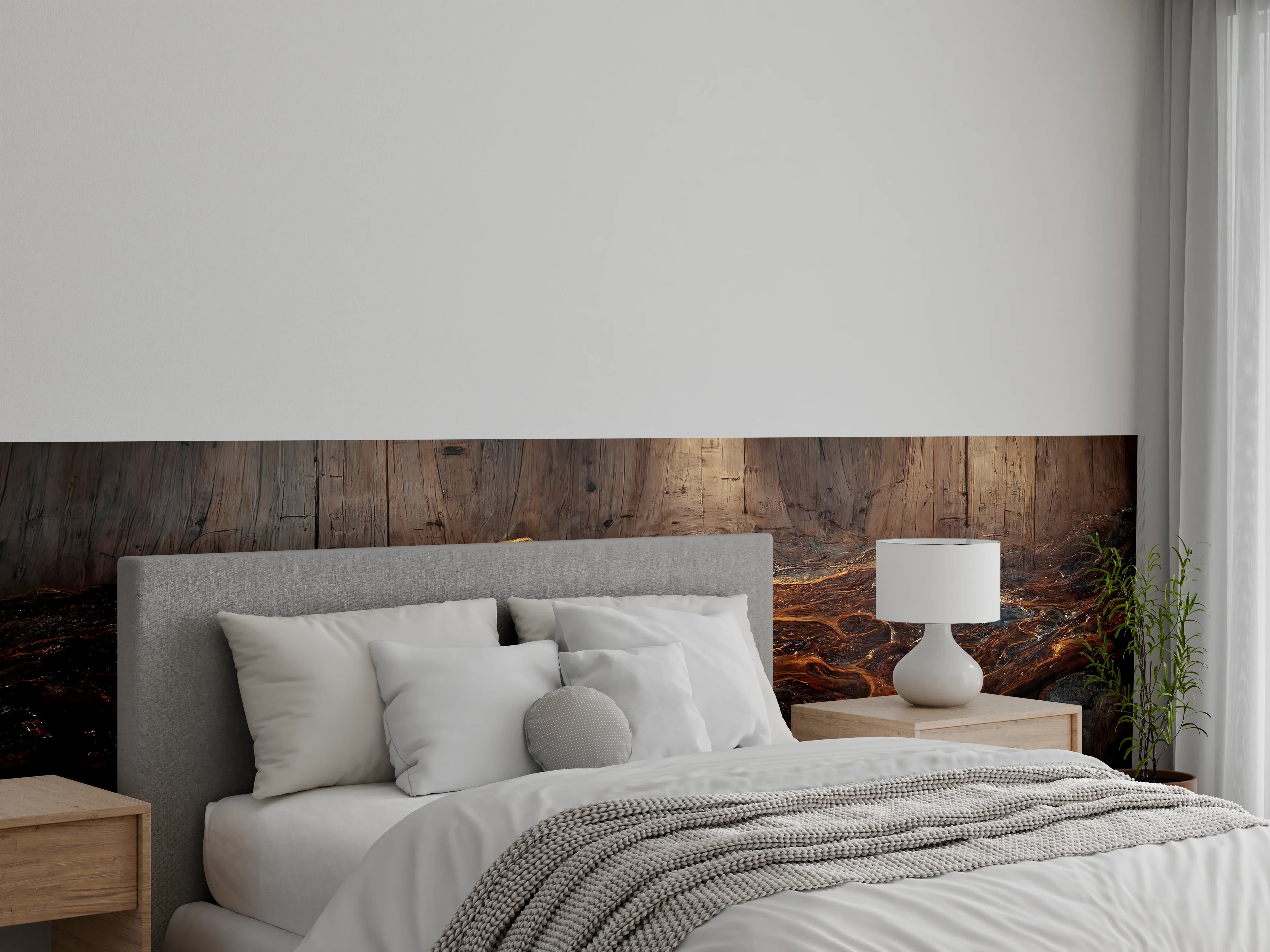 Wandverkleidung Schlafzimmer - Exklusive Holzmaserung in warmen Brauntönen