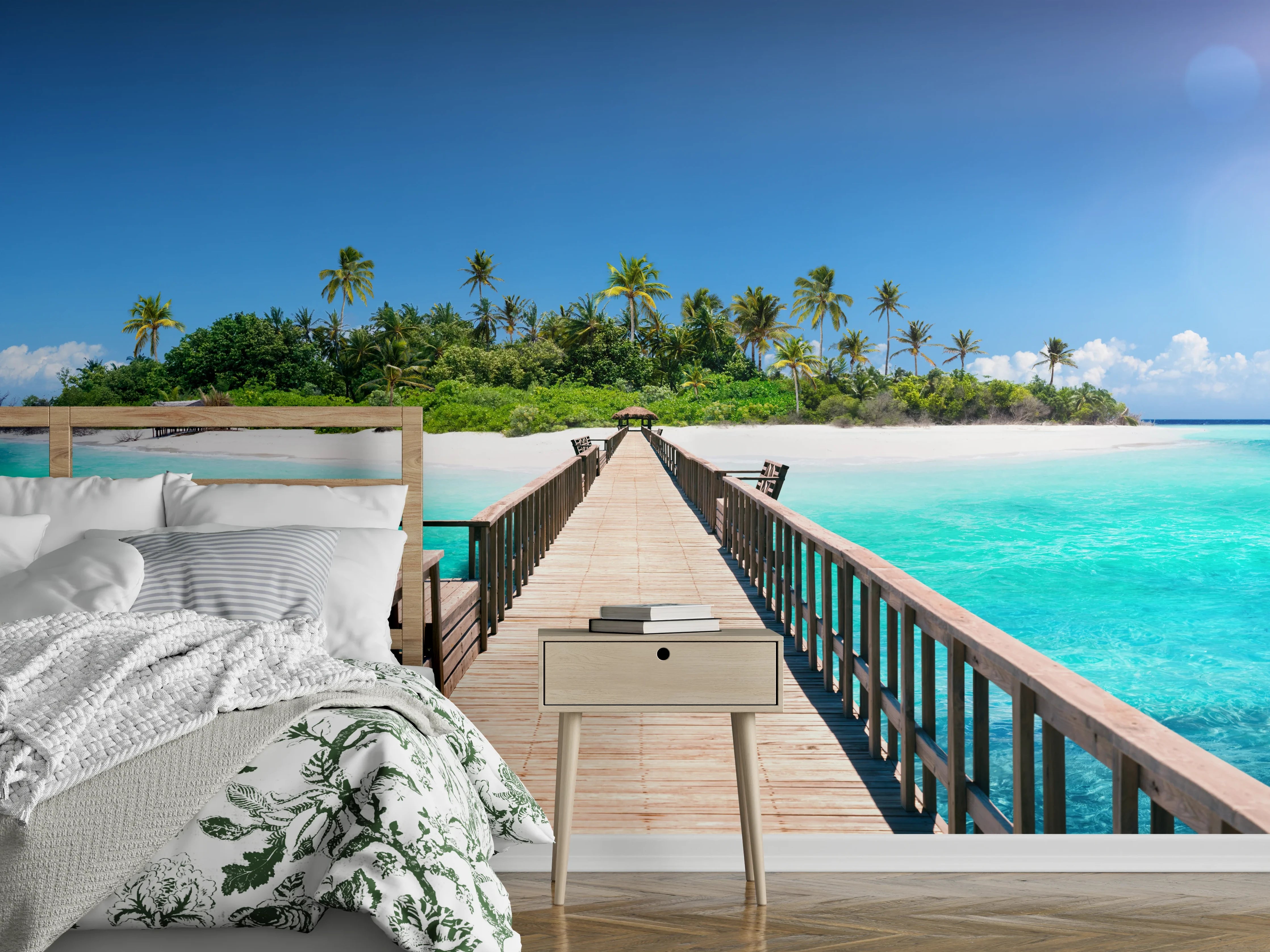 Wandverkleidung Schlafzimmer - Exotische Insel – Paradiesischer Steg