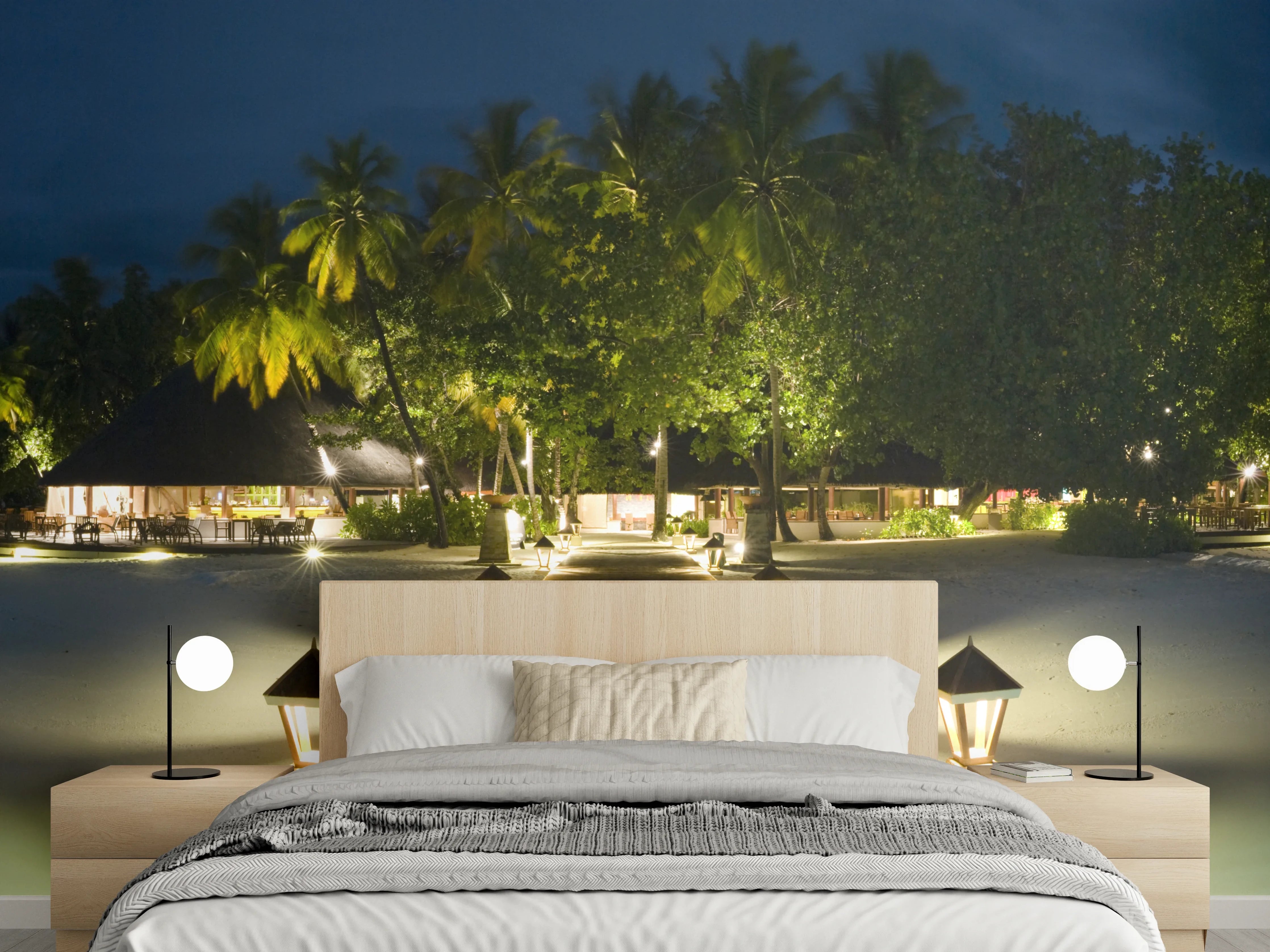 Wandverkleidung Schlafzimmer - Exotische Insel bei Nacht Panorama