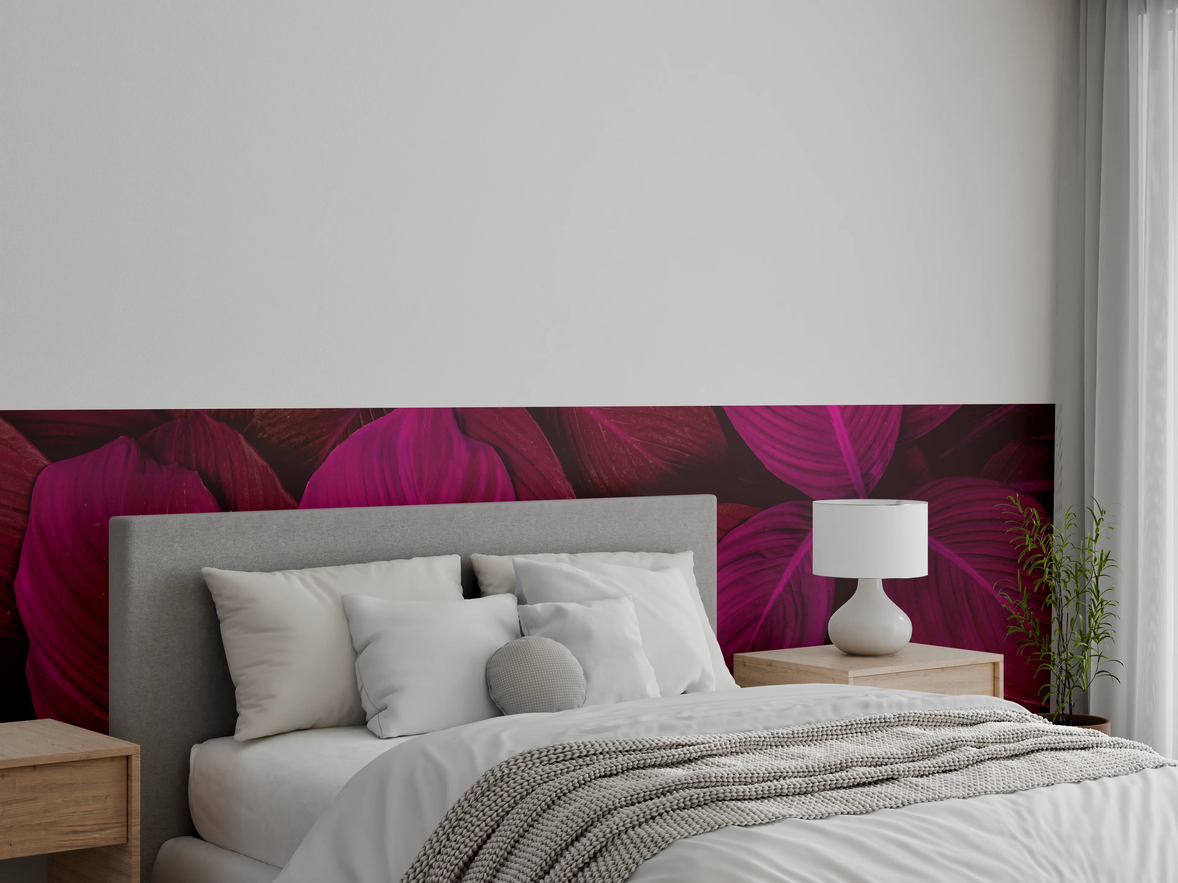 Wandverkleidung Schlafzimmer - Exotische violette Blätter Naturmotiv