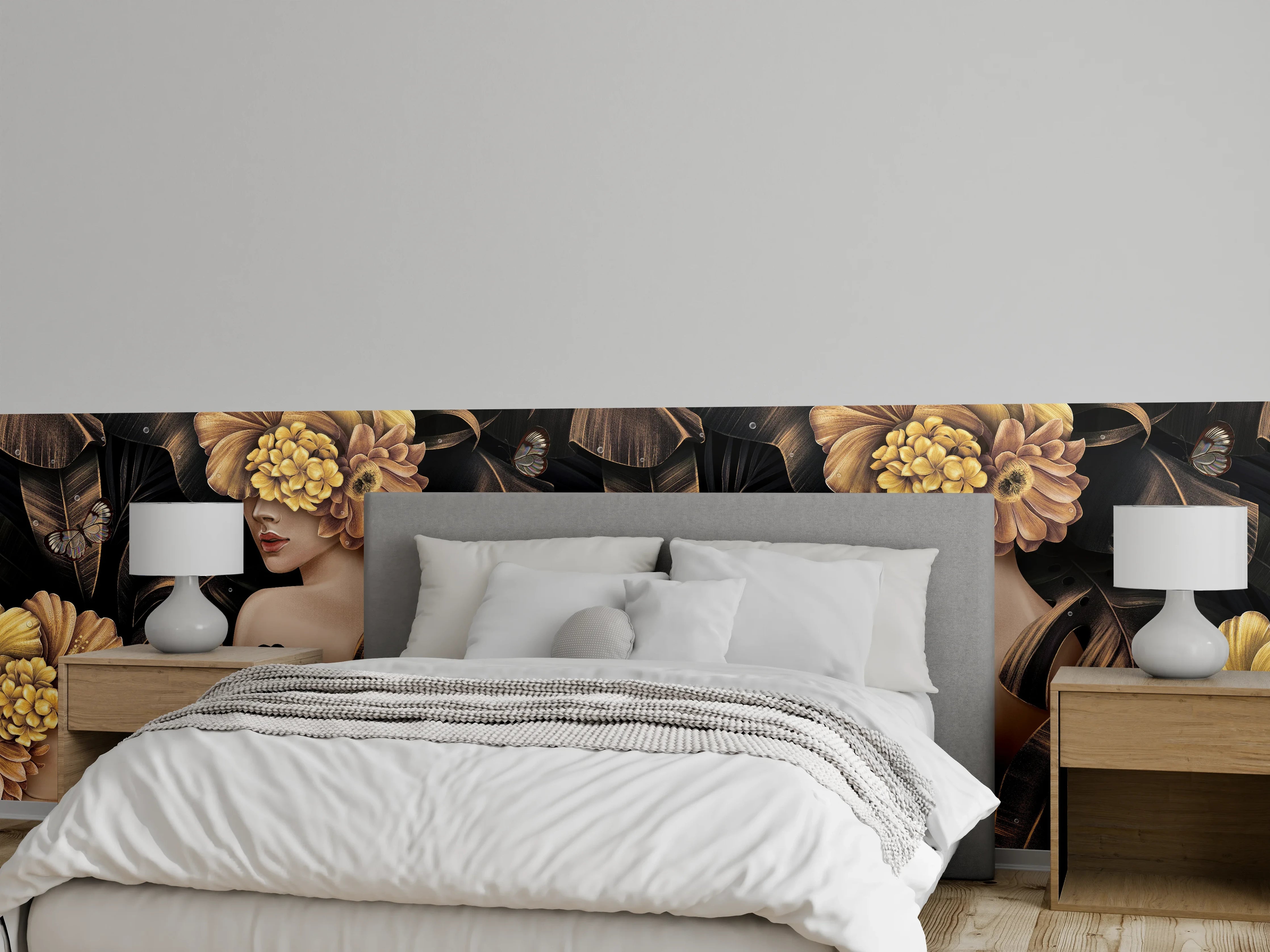 Wandverkleidung Schlafzimmer - Exotischen Frauen, Blumen Muster
