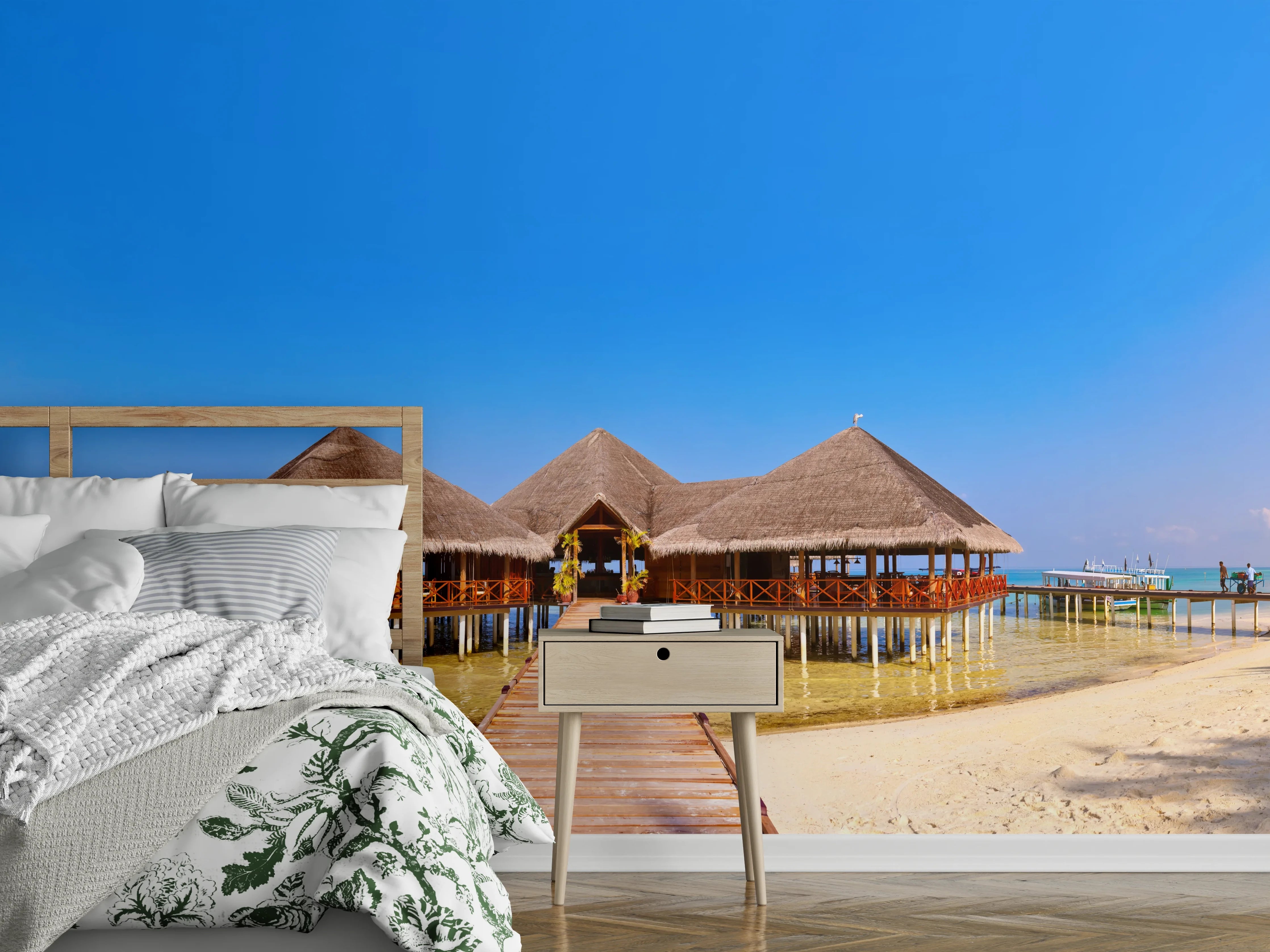 Wandverkleidung Schlafzimmer - Exotischer Strandsteg im Paradies