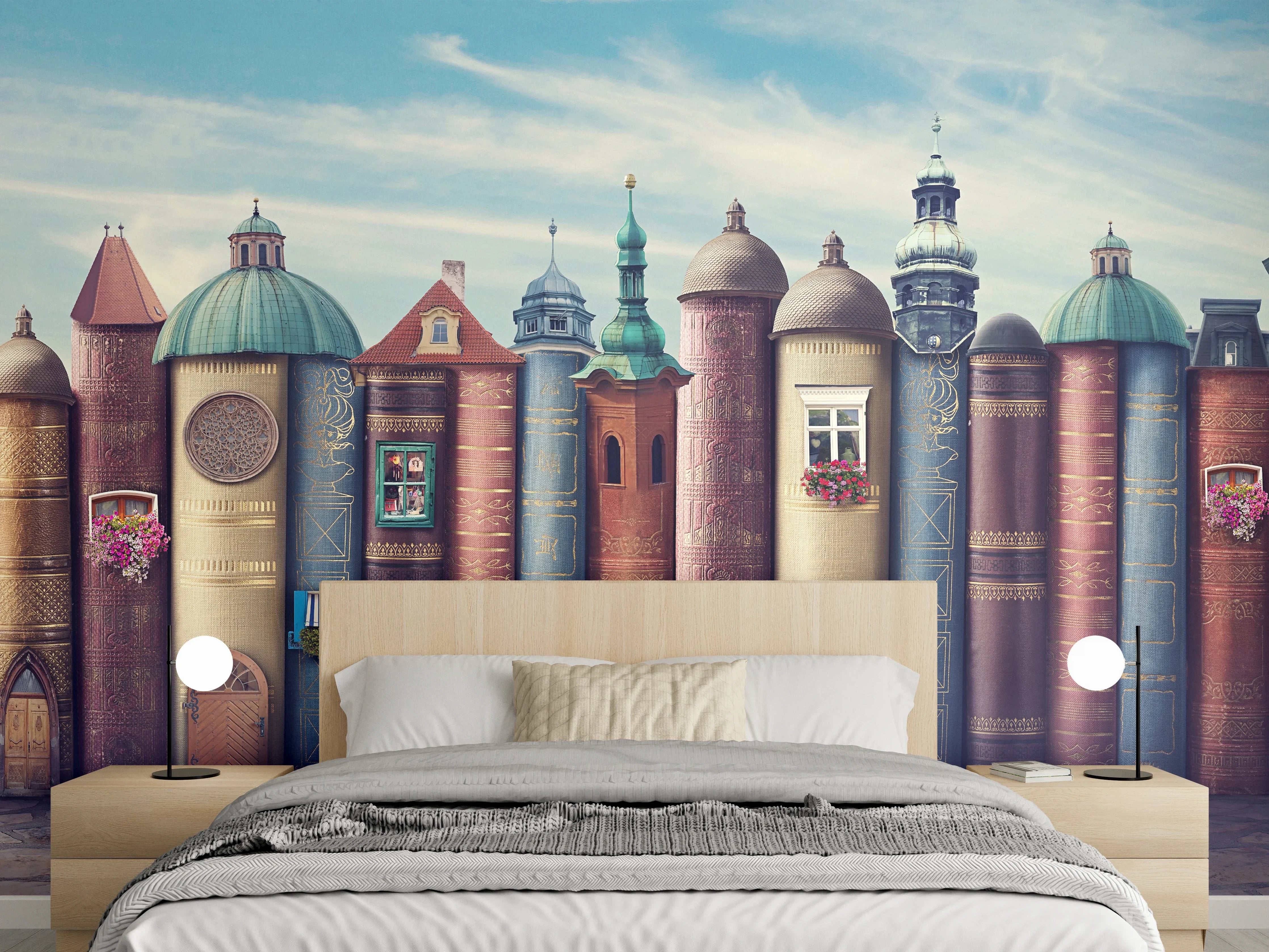 Wandverkleidung Schlafzimmer - Fantasievolle Hausfassaden Stadt Illustration